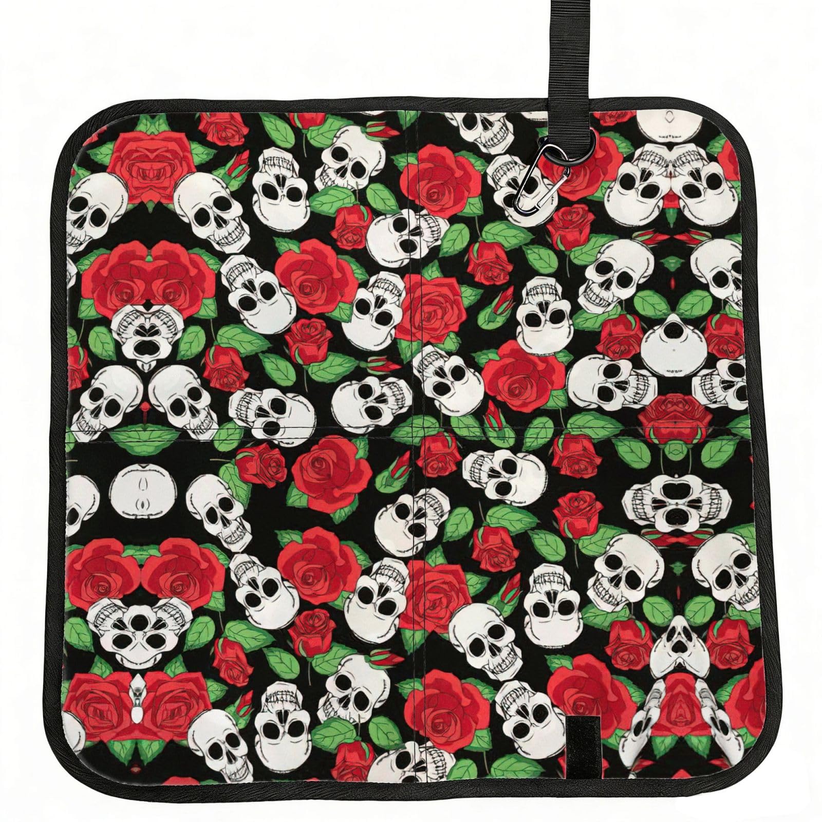 VCzsdff Skulls And Roses Print Portable Seat Cushion Folding Bleacher Pad Compact Picnic Sitting Mat Polyester 40cm
