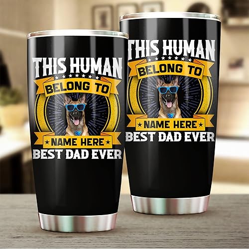 Miniatura 2 de PREZZY Vaso personalizado de Malinois belga con tapa con tapa de 20 onzas, regalo para el día del padre para papá, abuelo, amantes de los perros de