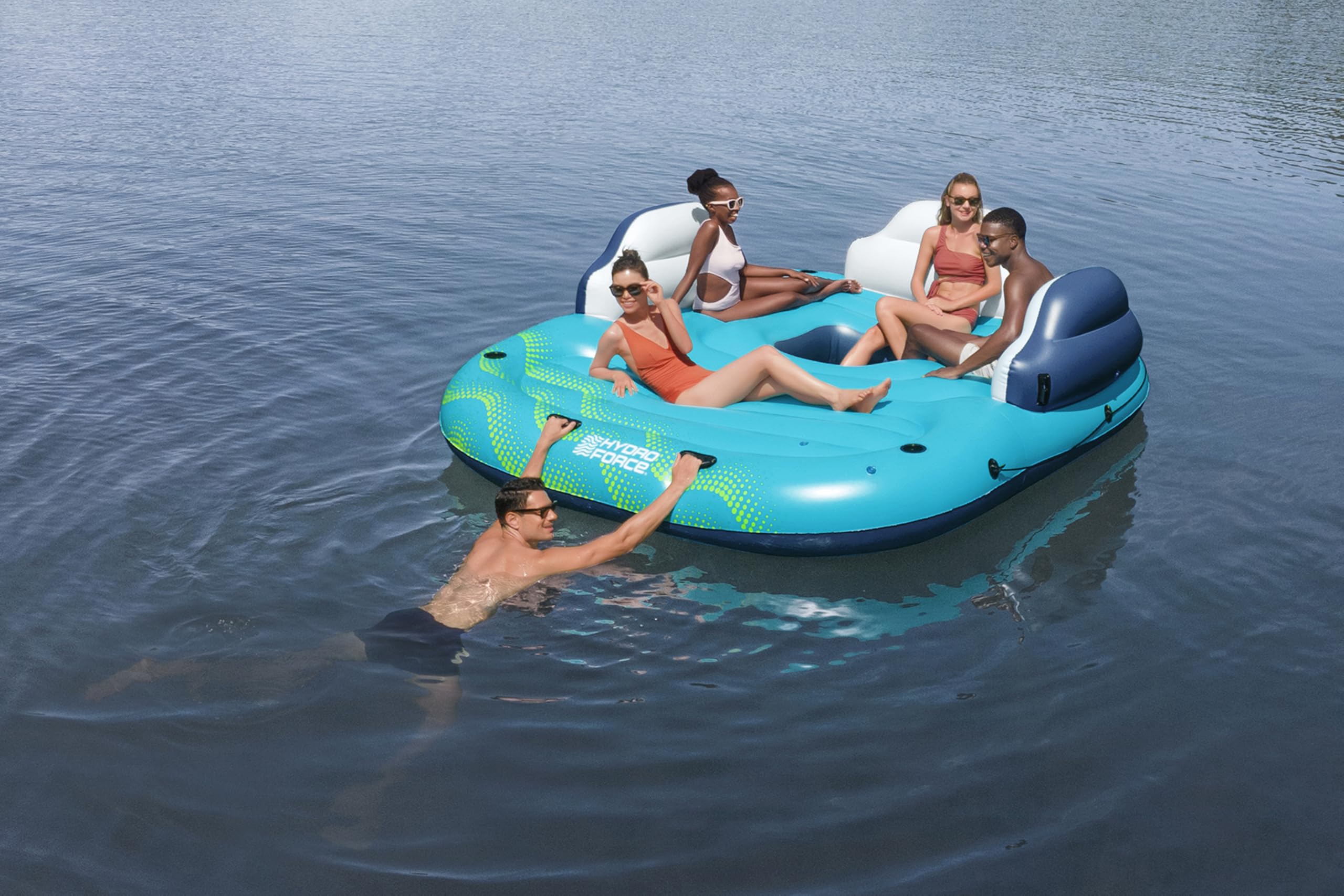 Bestway Hydro Force Badeinsel für 5 Personen 280x257x81 cm – XXL Sonnenlounge aufblasbar mit Sonnendach & Getränkehalter, Schwimminsel für Pool & See, belastbar bis 500 kg
