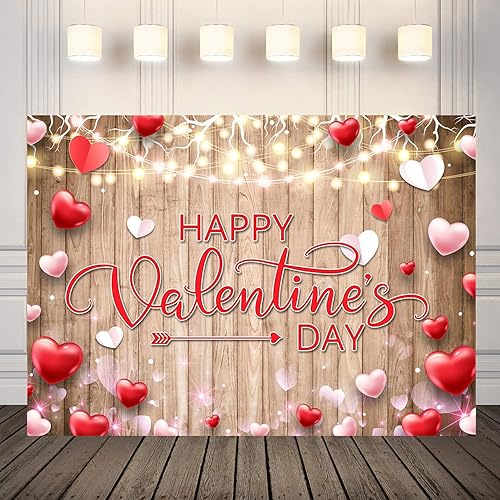 Miniatura 4 de LYCGS Telón de fondo rojo para el día de San Valentín de 7 x 5 pies, diseño de corazón rojo para fotografía del día de San Valentín, telón de fondo