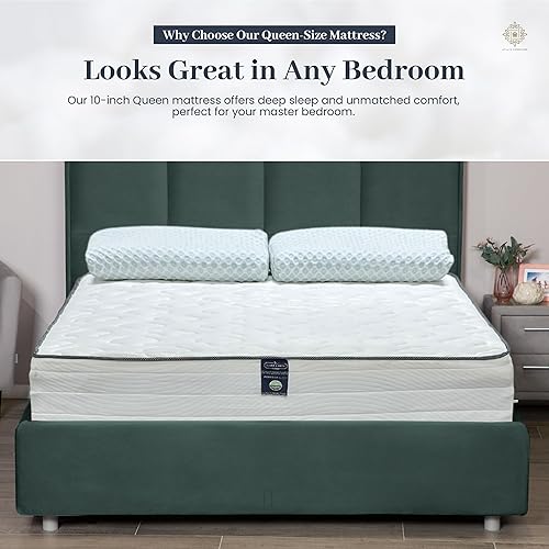 Miniatura 6 de Colchón tamaño Queen de 10 pulgadas, colchón híbrido de espuma viscoelástica fresca y resortes helicoidales con funda transpirable, parte superior