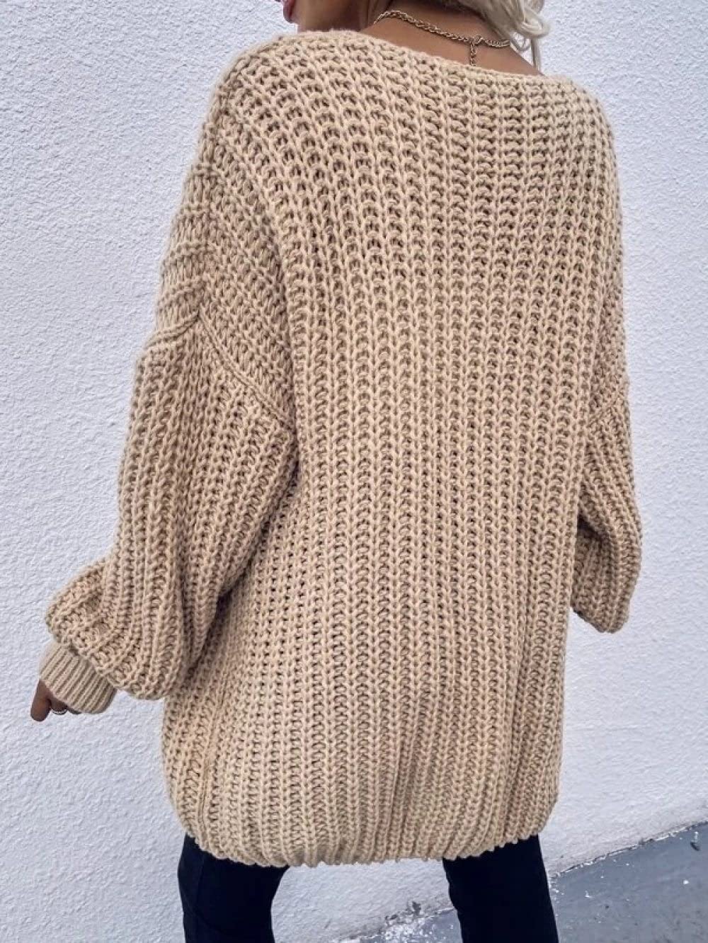 JIAREN Cardigan Femme, Cardigan Femme Kaki Uni Grossier Twist Crochet Section Mi-Longue Manteau Tricoté Doux Printemps Automne Chaud Veste en Tricot À Manches Longues Pull Ouvert Sortie Décontractée