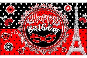 Allenjoy Ladybug Birthday Backdrop for Girls Kids Bday Party Decoration Supplies France...