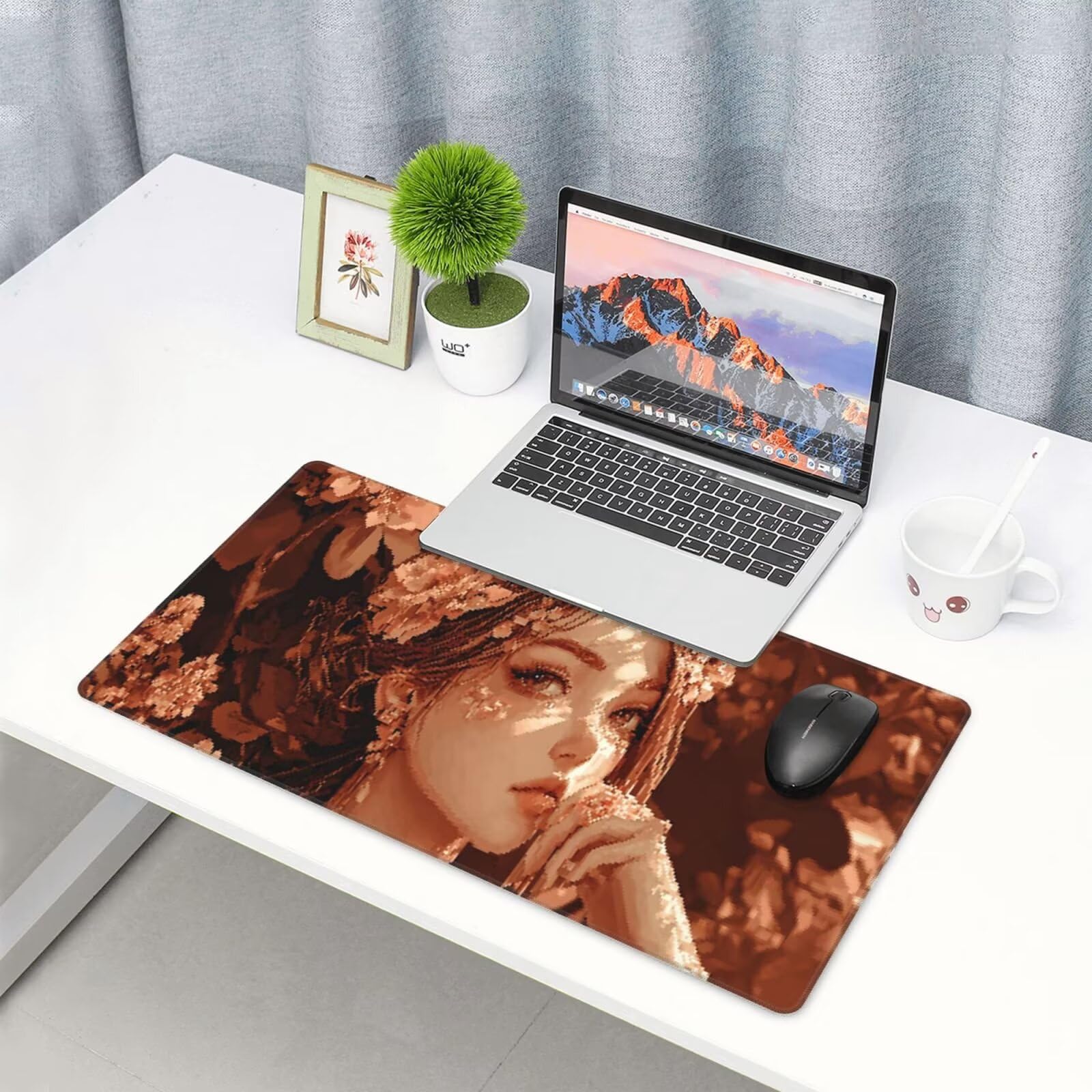 Wróżka podkładka pod mysz XXL kwiat mata na biurko 1600 x 800 x 3 mm zmywalna podkładka do gier na laptopa, z antypoślizgową gumową podkładką dla graczy, PC, pracowników biurowych Y1085