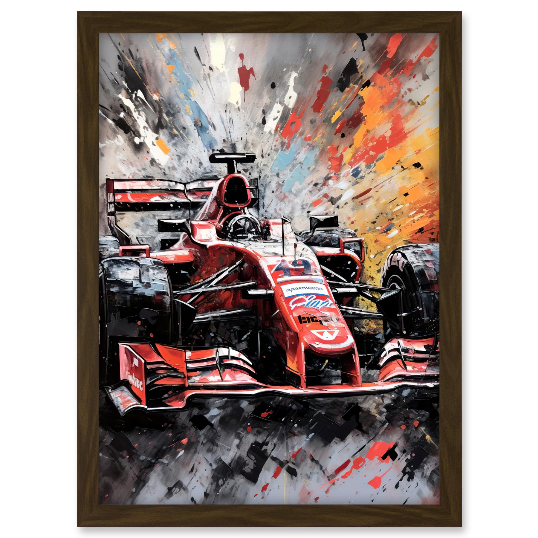 Artery8 Grand Prix Paint Splat Red Race Car Bold Artwork Framed A3 Wall Art Print