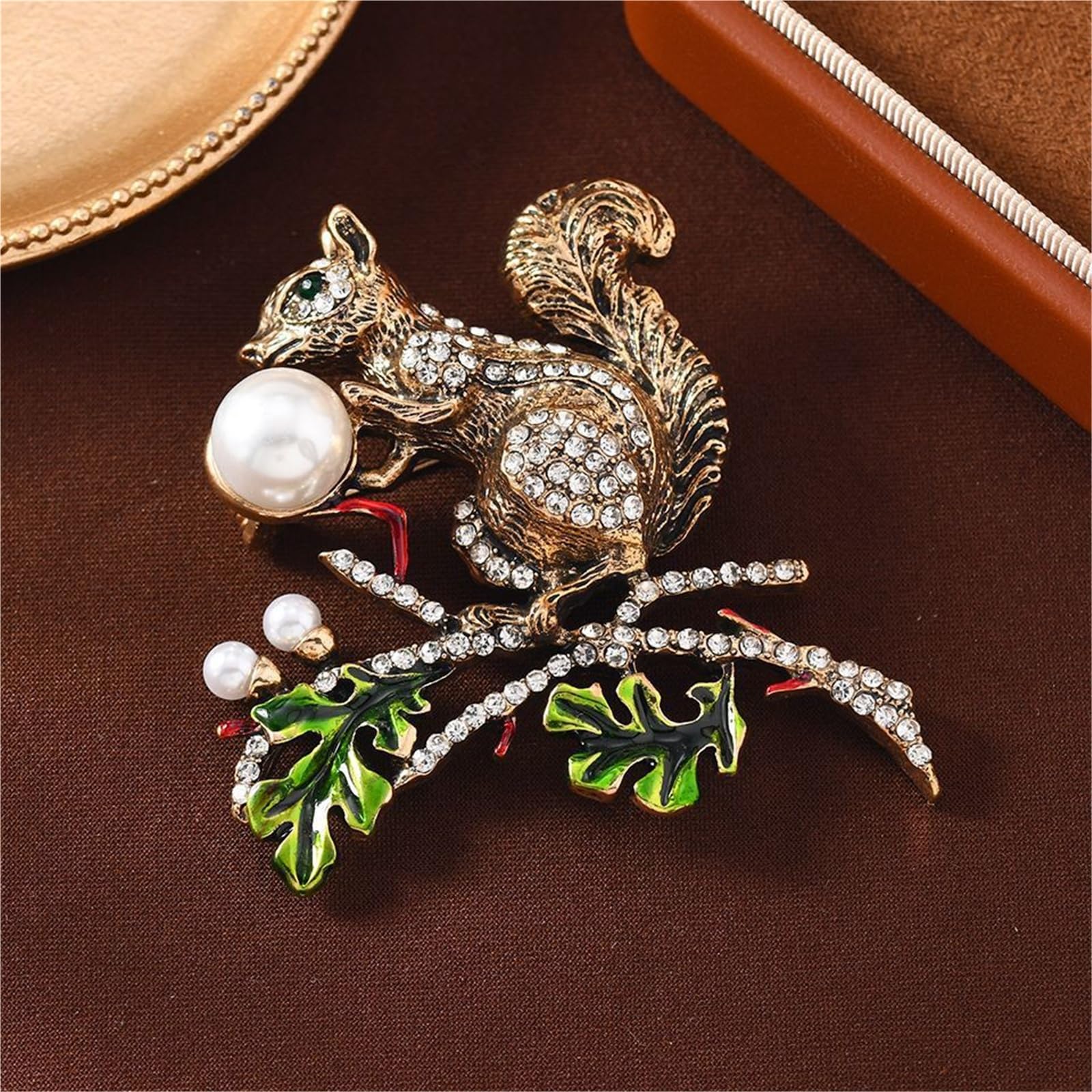 Broche de ardilla retro vintage - Pin de perlas de imitación para chaquetas y accesorios