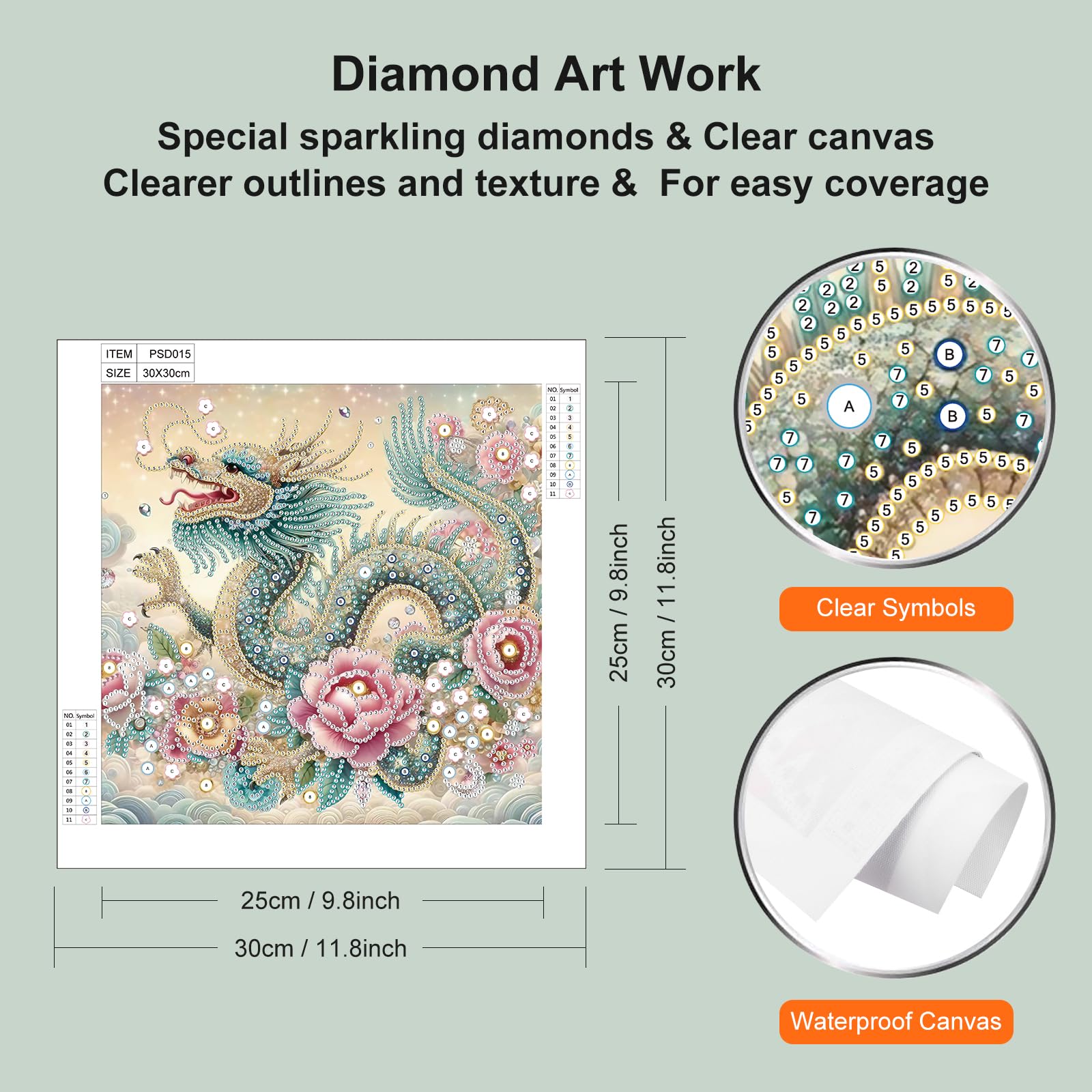 WSLWXSHM 5D Special Shape Diamond Art Kits for Beginners, Diamond Painting Kits for Adults Dragon, Crystal Rhinestones Diamond Painting for Home Wall Decoration Gift 12×12inch/30×30cm, Animal