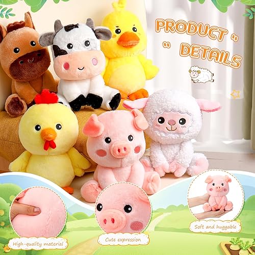 Miniatura 3 de 6 Piezas Juguetes de Animales de Granja de 7 Pulgadas Caballo Oveja Vaca Pato Pollito Cerdo Animales de Peluche Grandes a Granel para Baby Showers