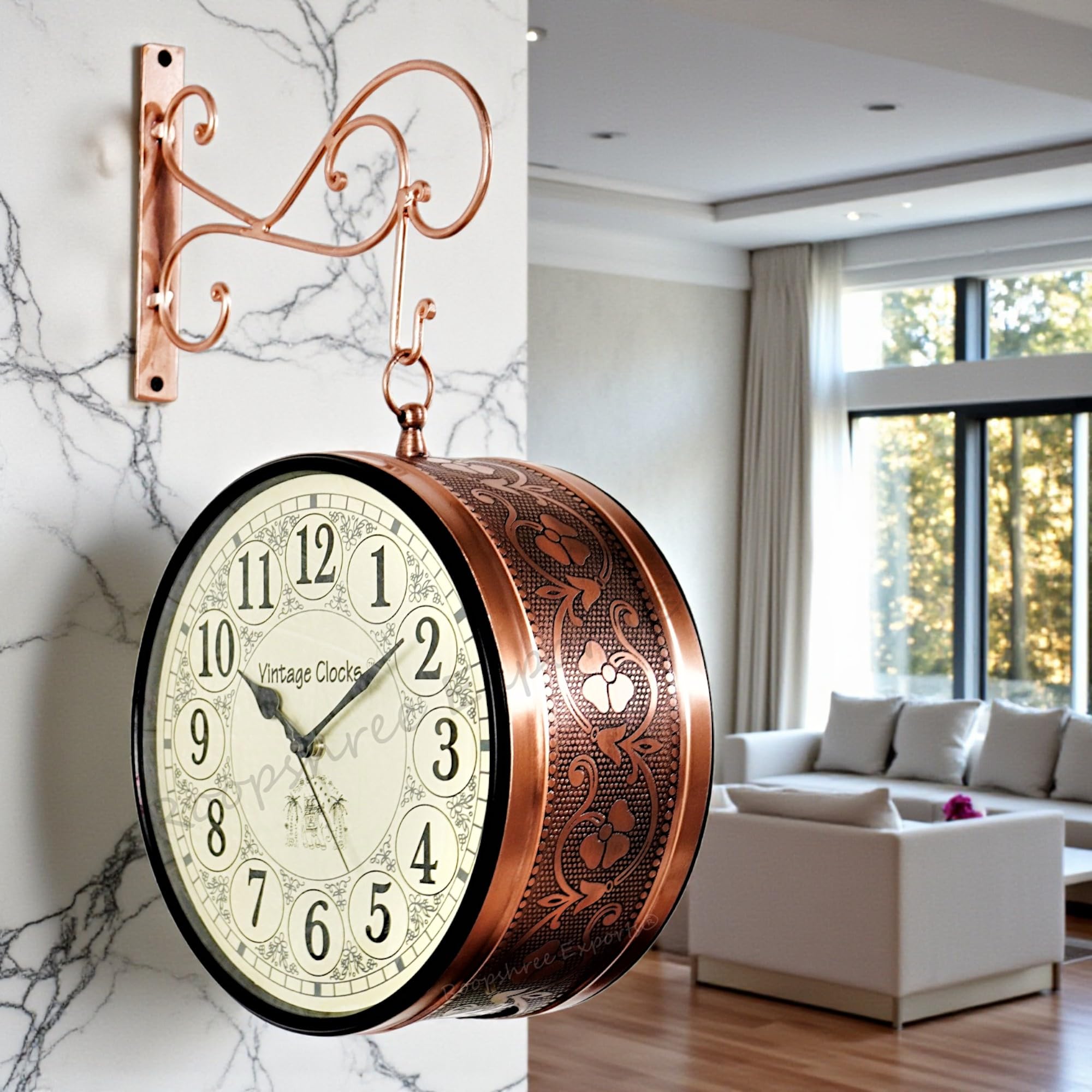 Vintage Clock Handcrafted Double Side Clock / 8 Inch/Brass Finish/Vc-65090 - Analog — Amazon image 14