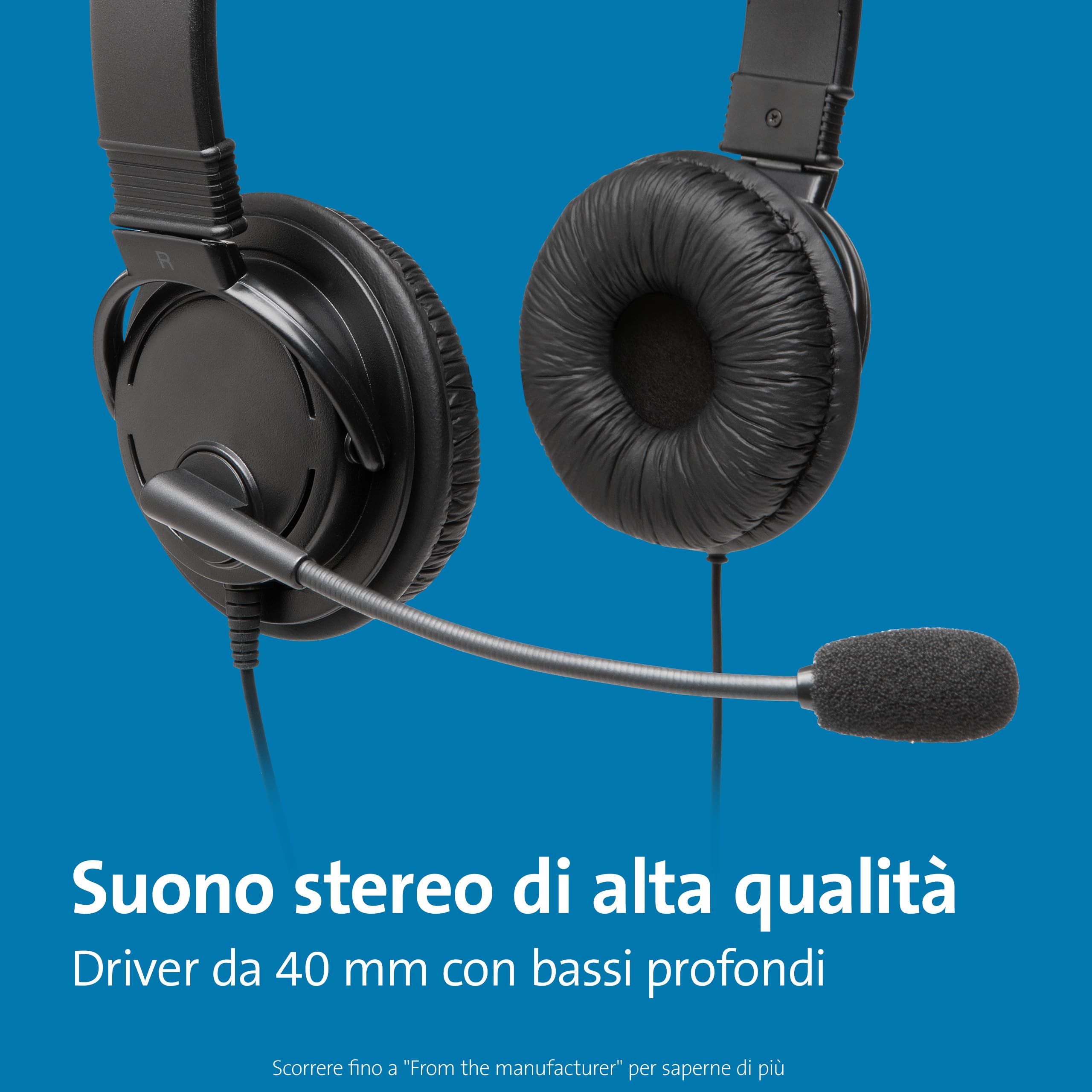 Kensington Cuffie Hi-Fi con Cavo Usb, Microfono con Imbottitura, Opzione di Cancellazione del Rumore Regolabile e Suono Stereo di Ottima Qualità, Nero, K97601WW