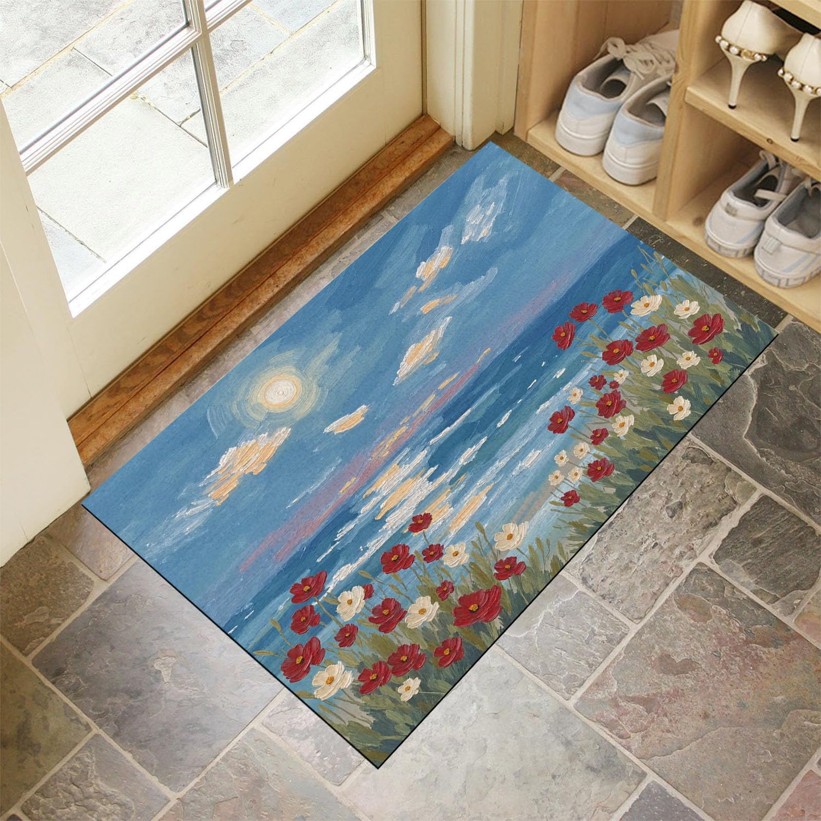 Tapis de porte coucher de soleil pour une entrée chaleureuse et propre
