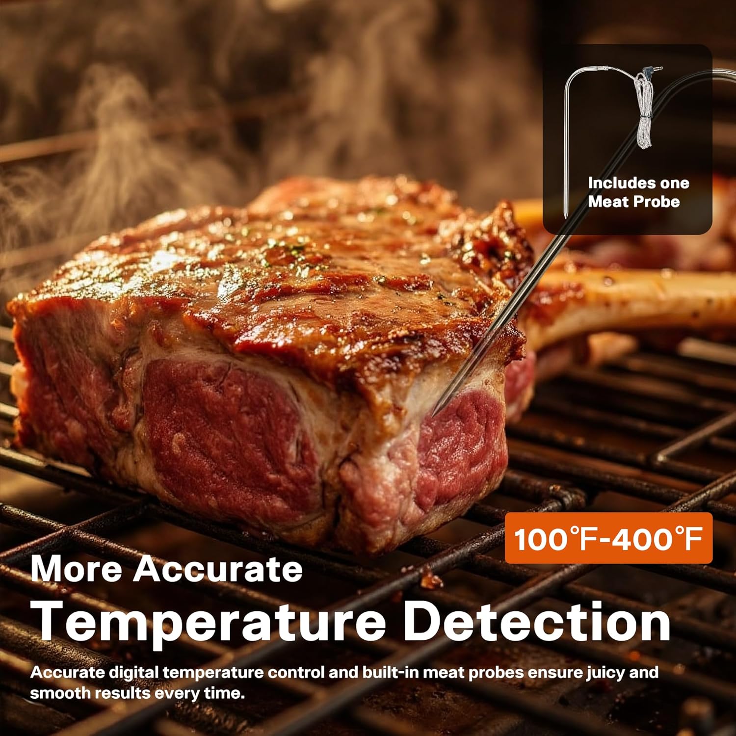 Vertical Electric Smoker with Cover & Meat Probe, BBQ Smokers with 4 Cooking Grates, 633 Sq.in Cooking Space, LED Temperature Control for Outdoor Cooking,Smoke Ribs,Brisket,Chicken