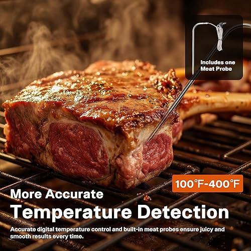 Miniatura 4 de Ahumador eléctrico con tapa y sonda de carne, ahumador de barbacoa con 4 rejillas de cocción, espacio de cocción de 633 pies cuadrados, control de