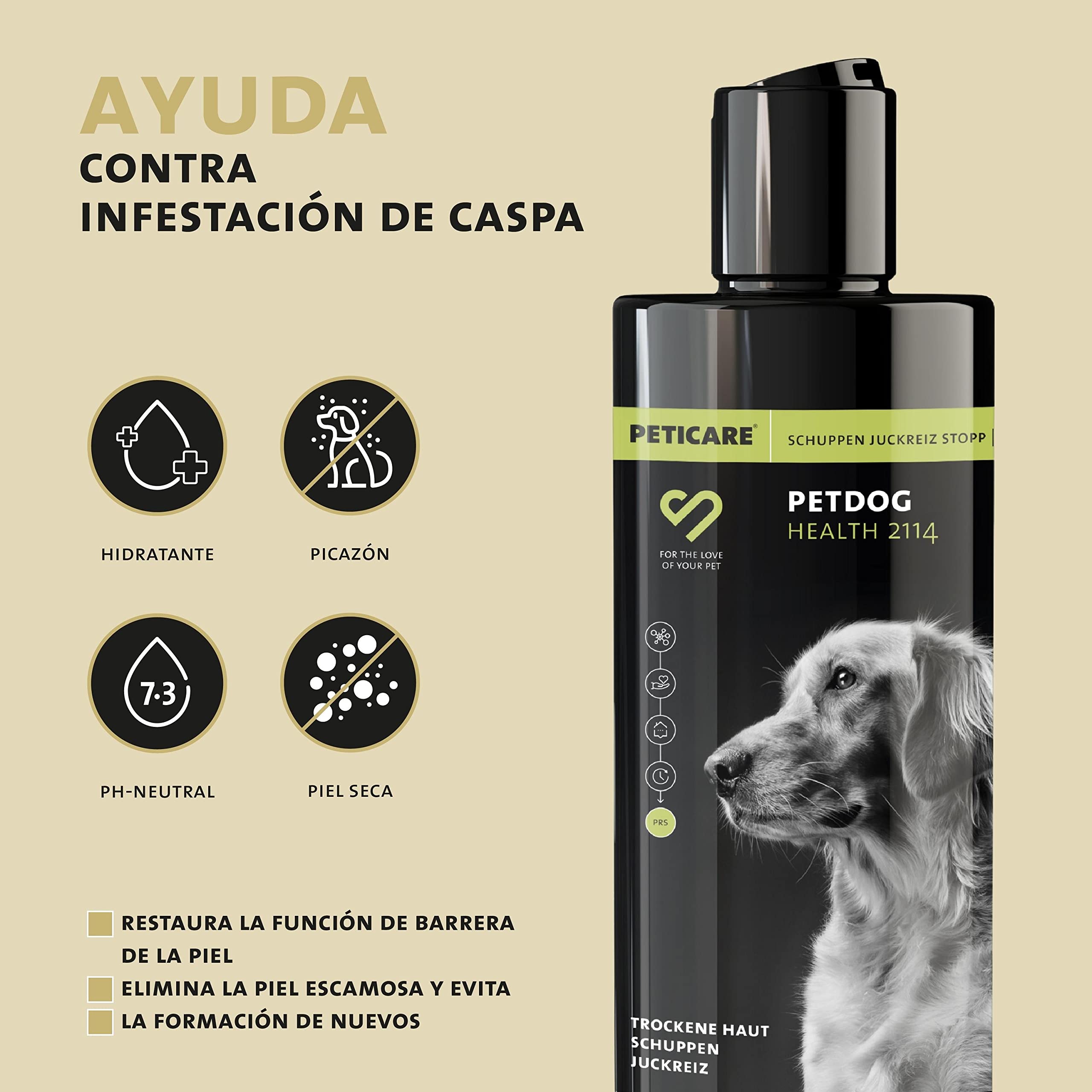 Peticare champú Especial caspa para Perros - Cuidado Altamente eficaz para la Piel Seca y escamosa, Alivia el picor, cuida la Piel del Perro, para el Mal Olor - petDog Health 2114