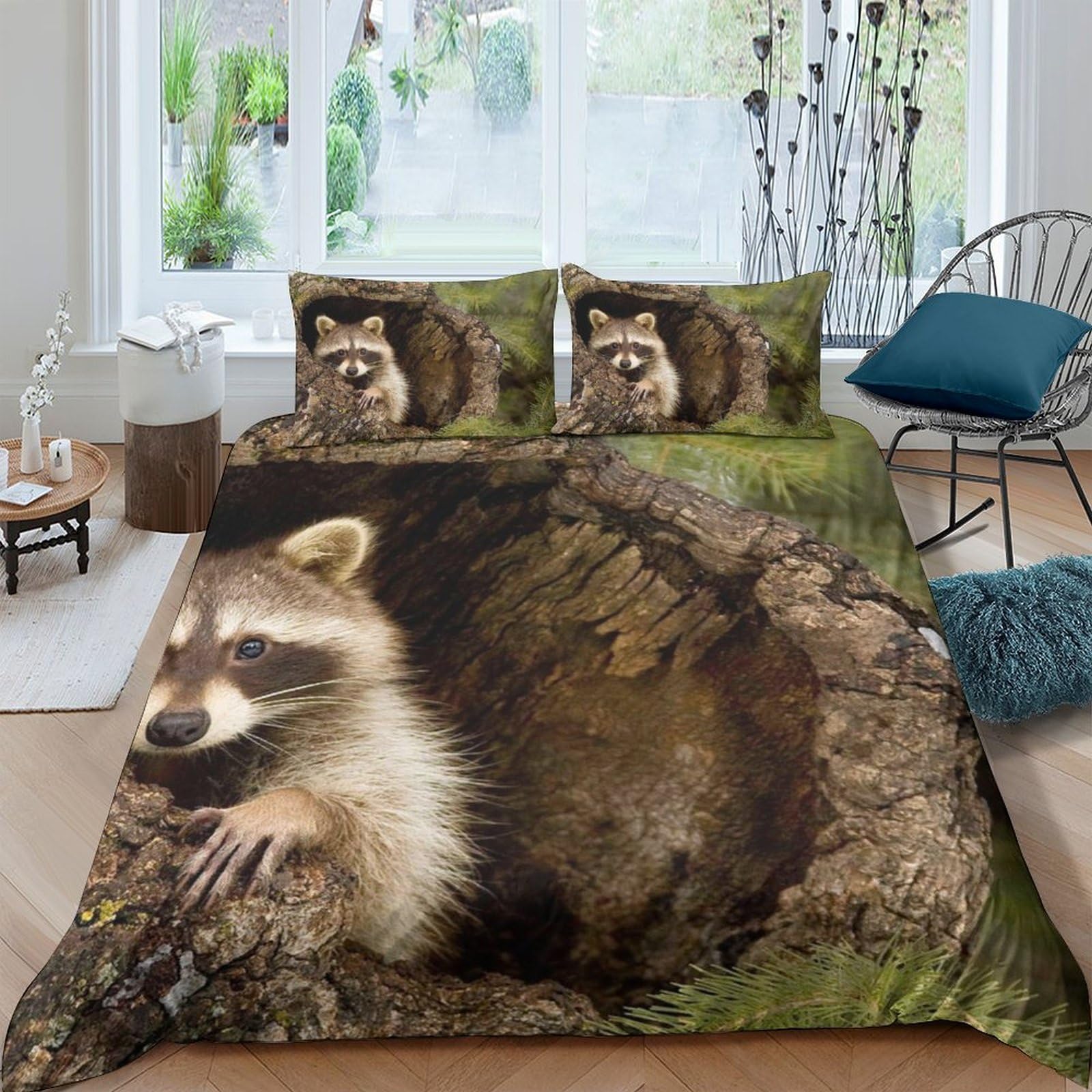 Ctjqhvkz Style-9 3D Printed Raccoon Forest Fitted Sheet Microfiber Soft Anti-Slip Bed Cover For Bedroom Guest Room Mattress Decor Single（135X200cm）