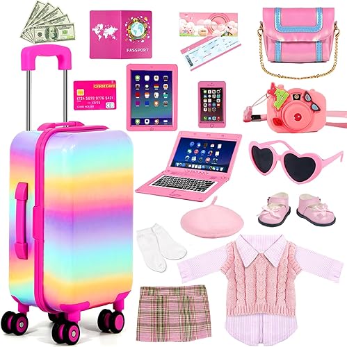 Miniatura 2 de 27 PCS American 18-inch-Doll-Clothes and Accessories-Travel-Suitcase Luggage,Clothes and Shoes, Bag, Sunglasses, Camera, Passport, Notebook, Phone
