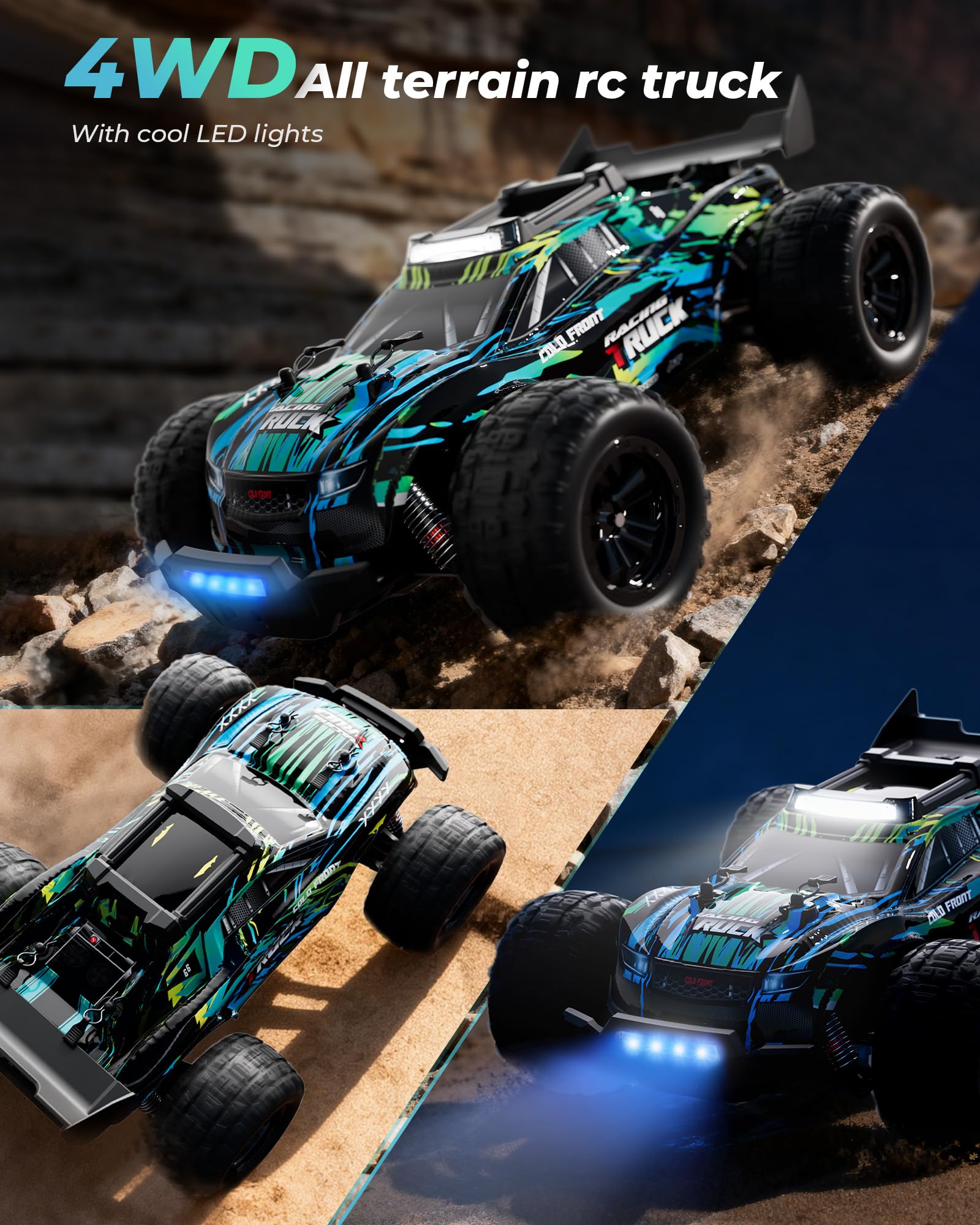 Kiztoys® Voiture Télécommandée, Voiture RC Monster Truck Télécommandée 2,4 GHz 1:16 Proportionnelle 4WD 35+ km/h Tout-Terrain, RC Truggy RTR Tout-Terrain Adapté Aux Adultes gGarçons Filles