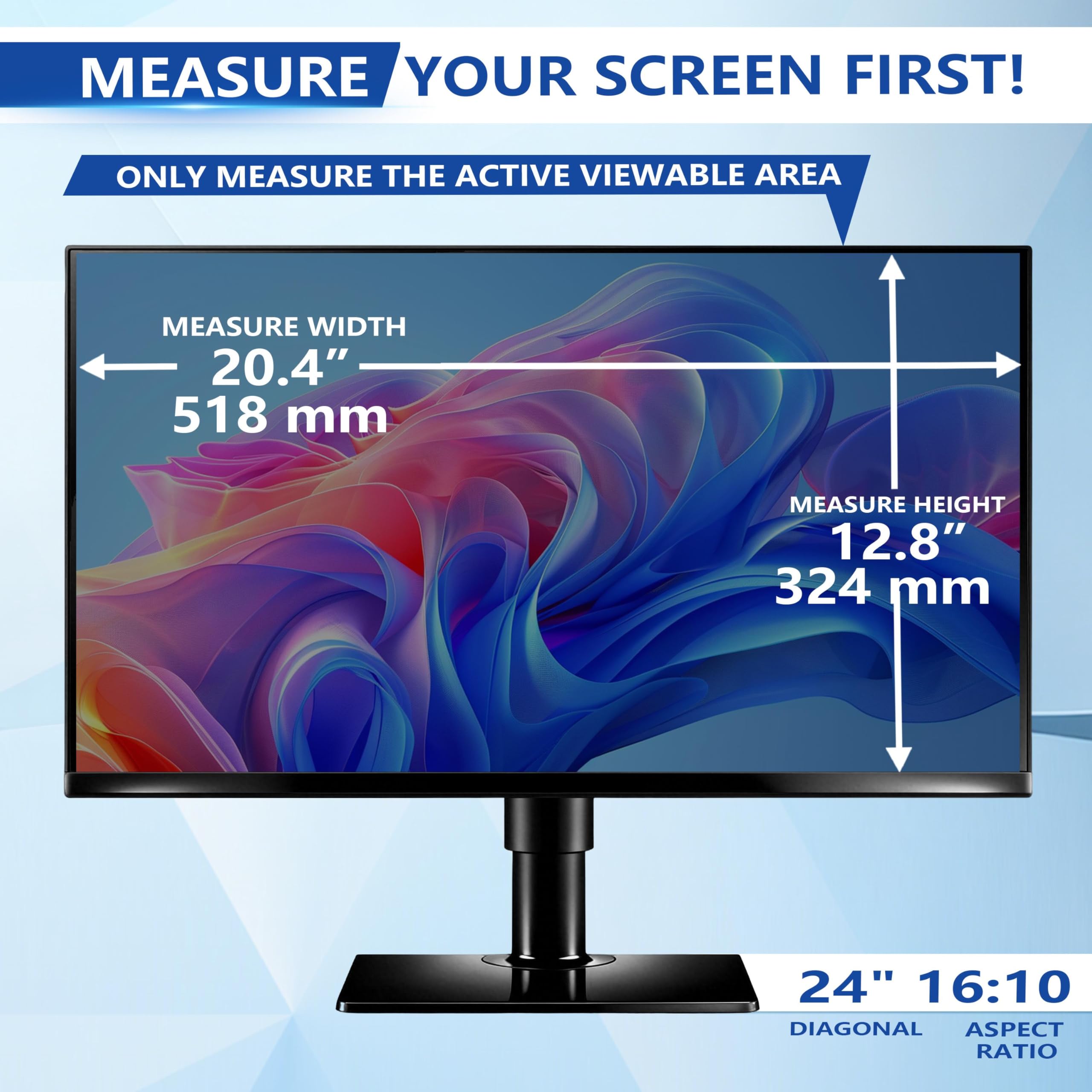 Folia prywatyzująca 24 cale do monitora 16:10 (51,8 x 32,4 cm) | Zdejmowany filtr prywatności monitora 24", ochrona przed oślepieniem i blokiem niebieskiego światła