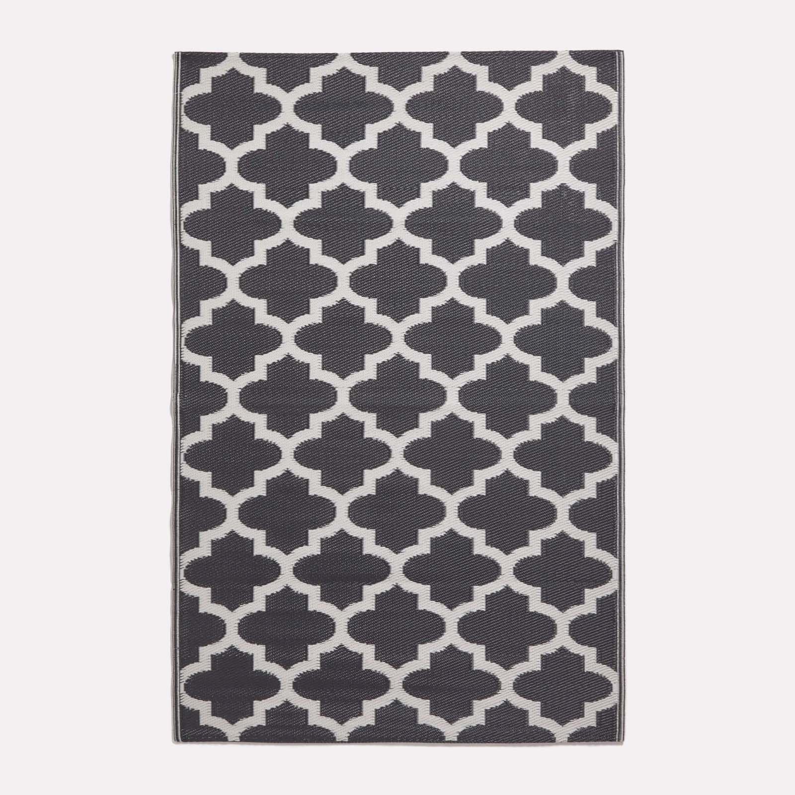 HOMESCAPES Luxury Extra Large Outdoor Rugs for Garden Patio Waterproof 100% Recycled Plastic Mat Carpet 240 x 300cm Reversible White & Black Geometric Rug Nola, Indoor/Outside & Portable, Soft Feel โ image 1