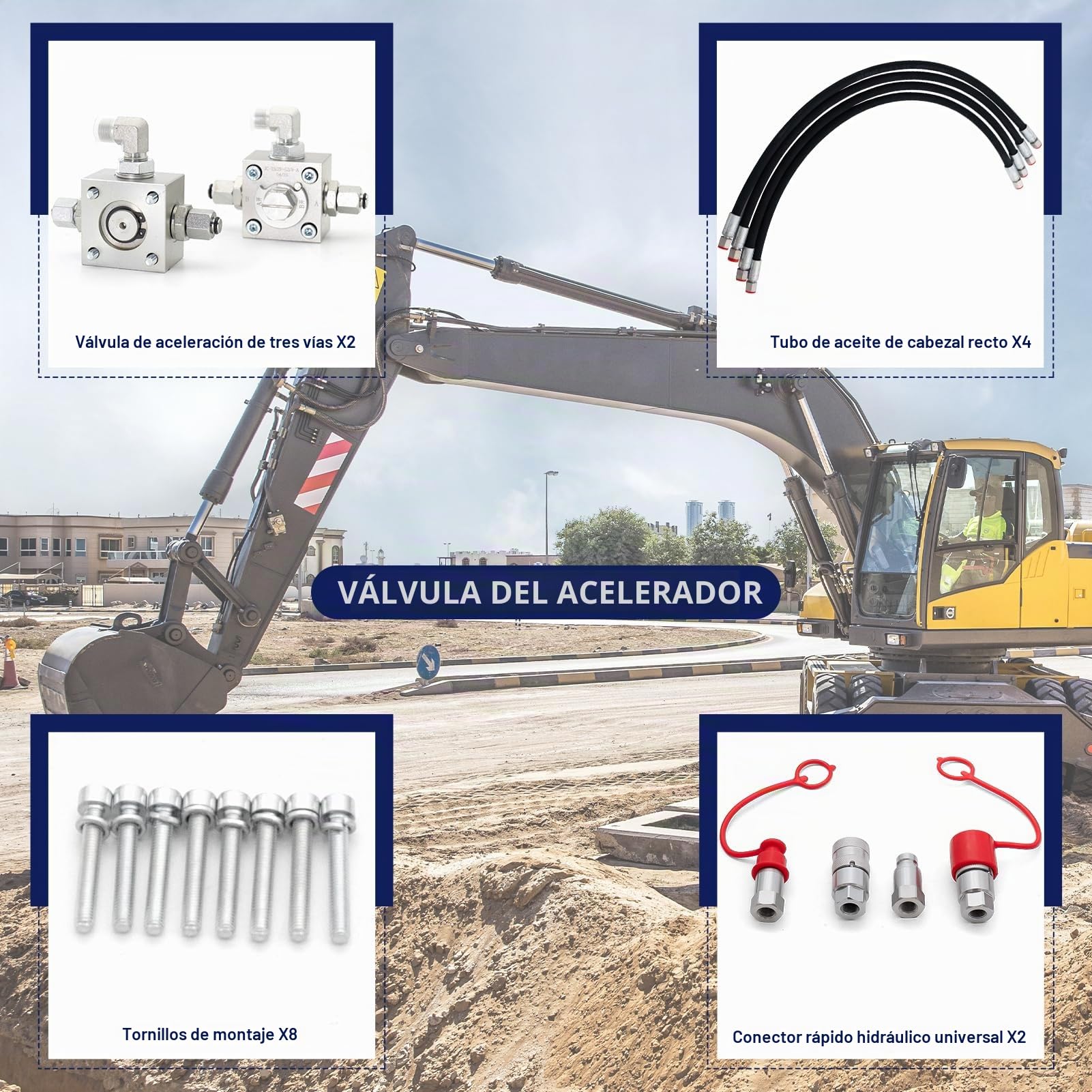 Kit Válvula Hidráulica 3 Vías para Miniexcavadora 1-2T | Conexión hidráulica completa,instalación rápida,flujo estable,múltiples accesorios compatibles