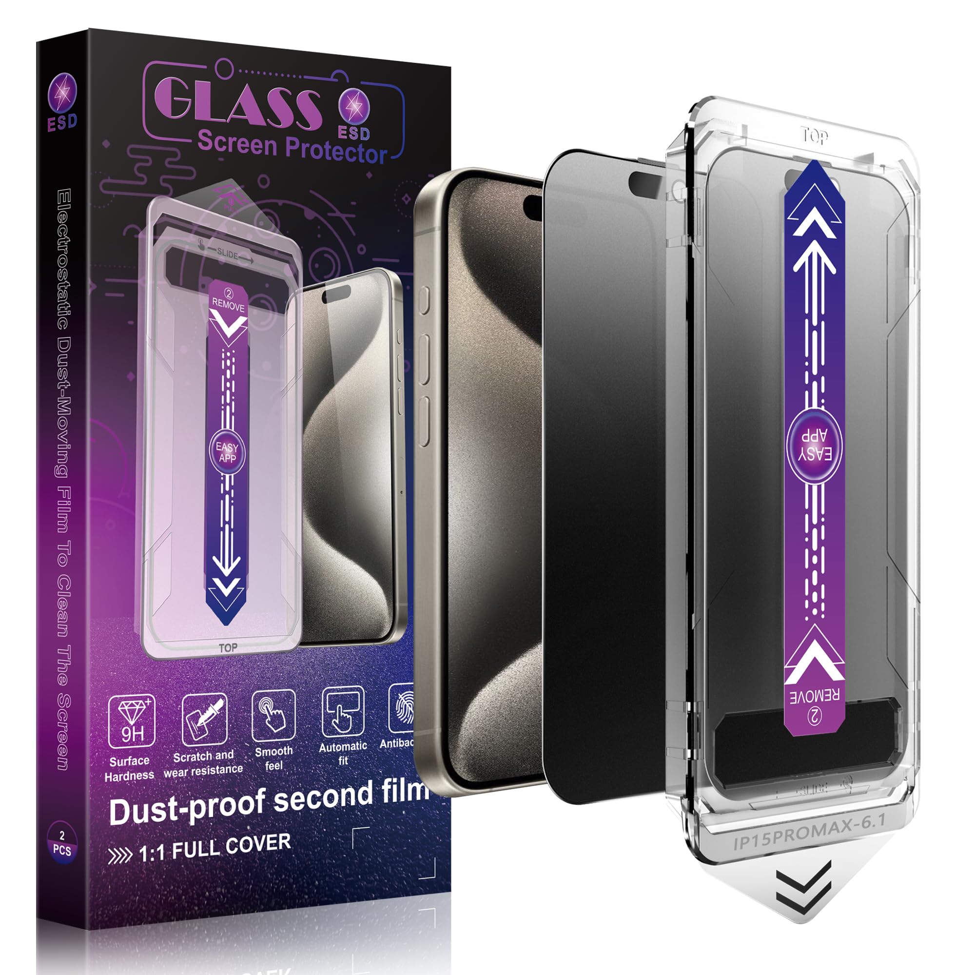 SHANG PIN JIA 2 Pack Matte Privacy Screen Protector for iPhone 15 Pro Max 6.7-Inch Auto Dust Removal, No Bubbles,Anti-Spy Tempered Glass Film, Easy Installation