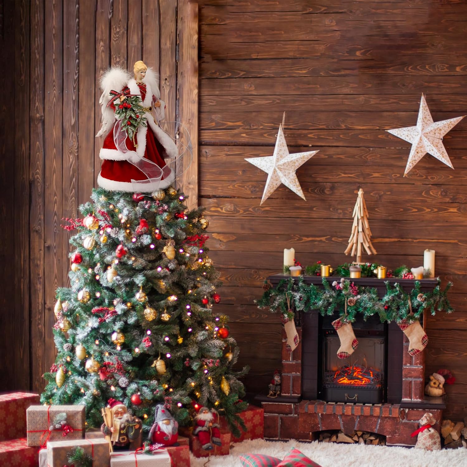 Angel Tree Topper with Wings Christmas Toppers for Xmas Tree Angel Figurine Christmas Holiday Home Decor