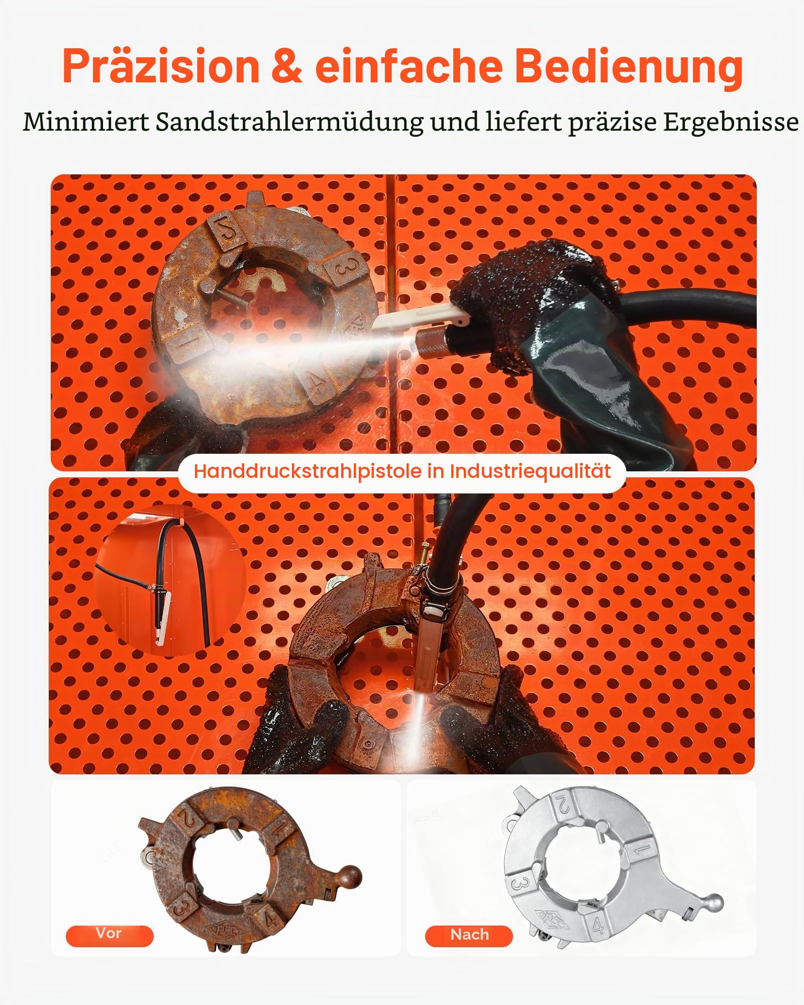 VEVOR Sandstrahlkabine 926 L, Sandstrahlgerät aus Stahl auf Rädern, mit 121 L Strahlmittelbehälter und 1,6-PS-Staubabsaugung, Sandstrahlanlage für die Oberflächenbearbeitung übergroßer Teile