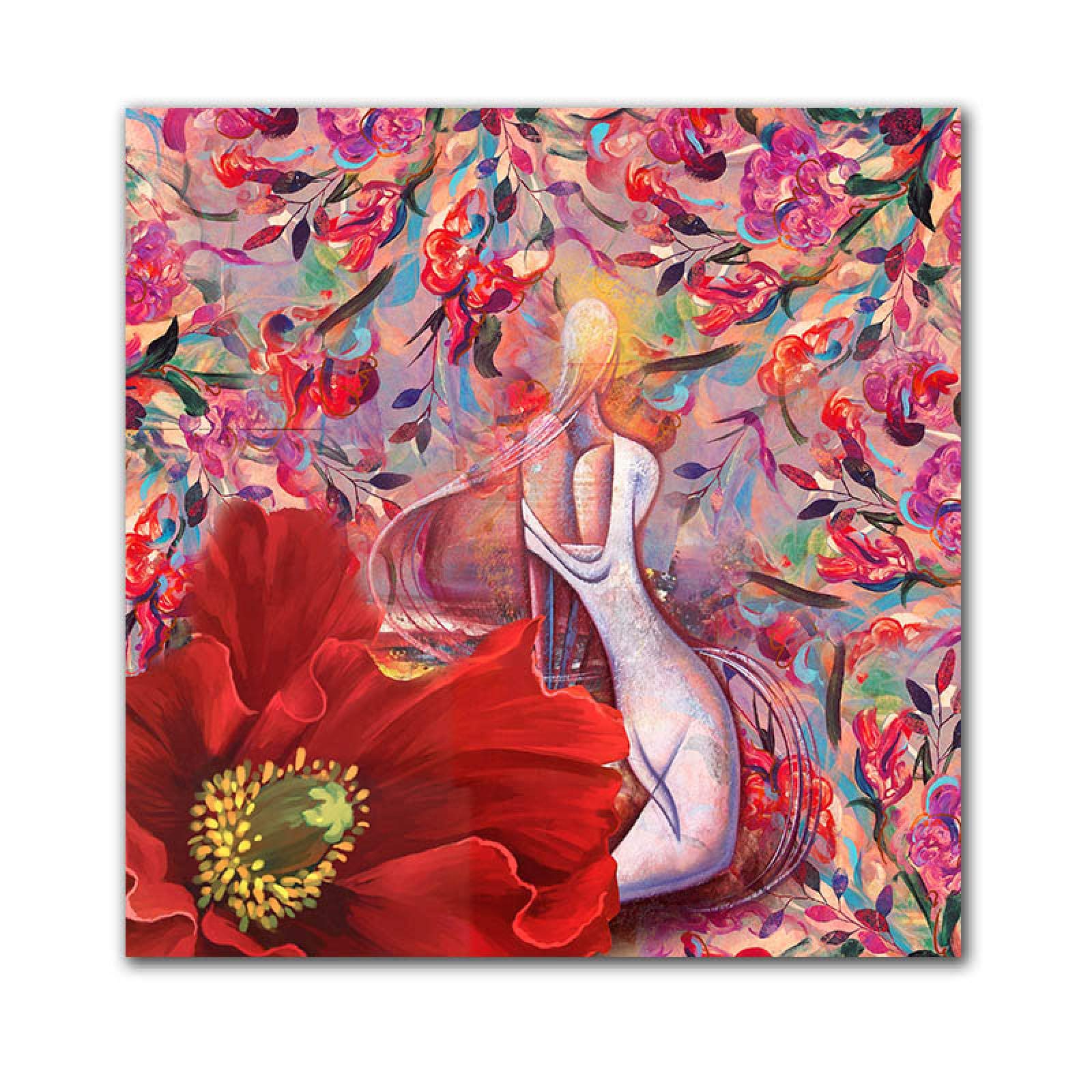 抽象画 赤い花 油絵