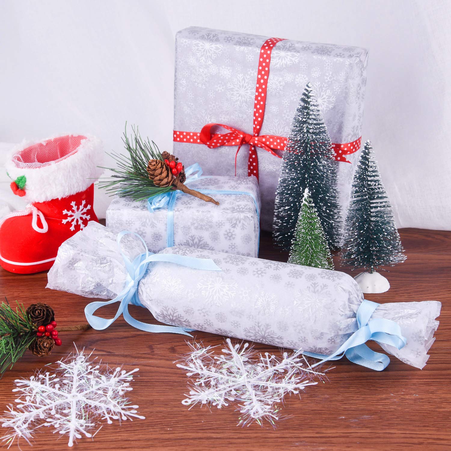 30 Fogli Di Carta Velina Invernale 50x35 Cm - Fiocchi Di Neve Oro Rosa, Rosso E Oro - Per Regali E Decorazioni