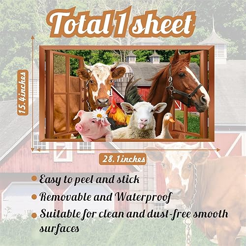 Miniatura 4 de Calcomanías de pared de animales de granja, 3D, calcomanías de pared de animales falsos para despegar y pegar, calcomanías de arte de animales de