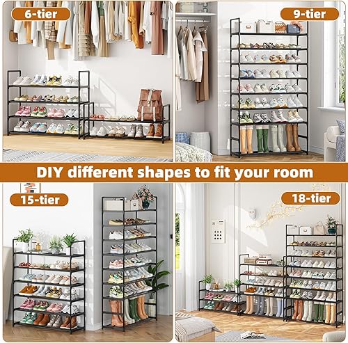 Miniatura 5 de Simple Trending Zapatero, organizador de zapatos de 3 niveles, estante de almacenamiento de metal, para 16-20 pares, apilable, para entrada, 11.75 x