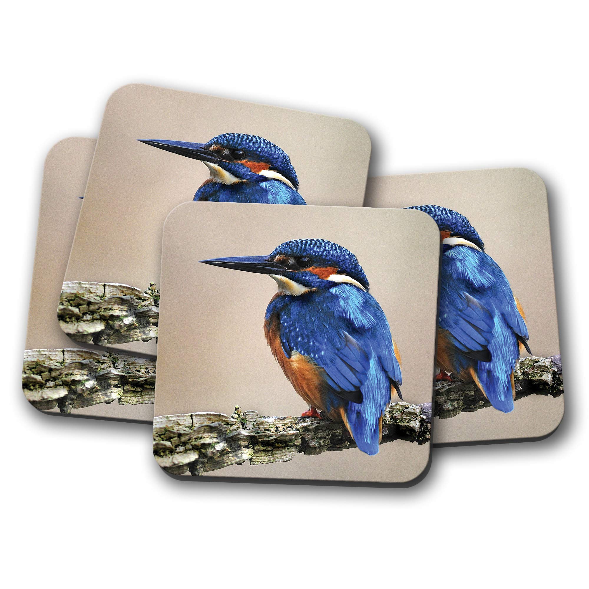 Destination Vinyl Ltd Multicolor 4 Set - Blue Kingfisher Coaster - Bird Indigo Wildlife Animals #15795