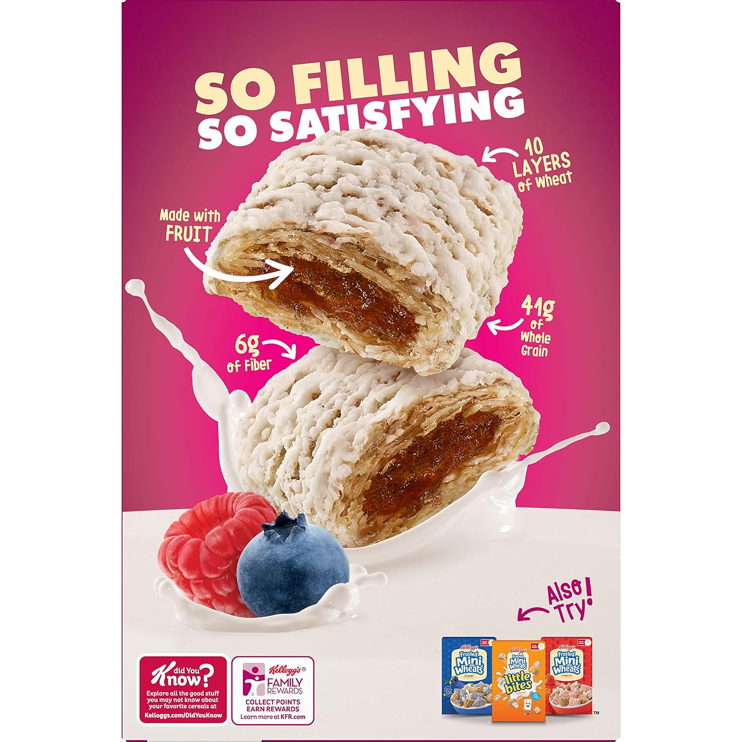 Kellogg's Frosted Mini-Wheats Filled, Breakfast Cereal, Mixed Berry, 16.5oz Box