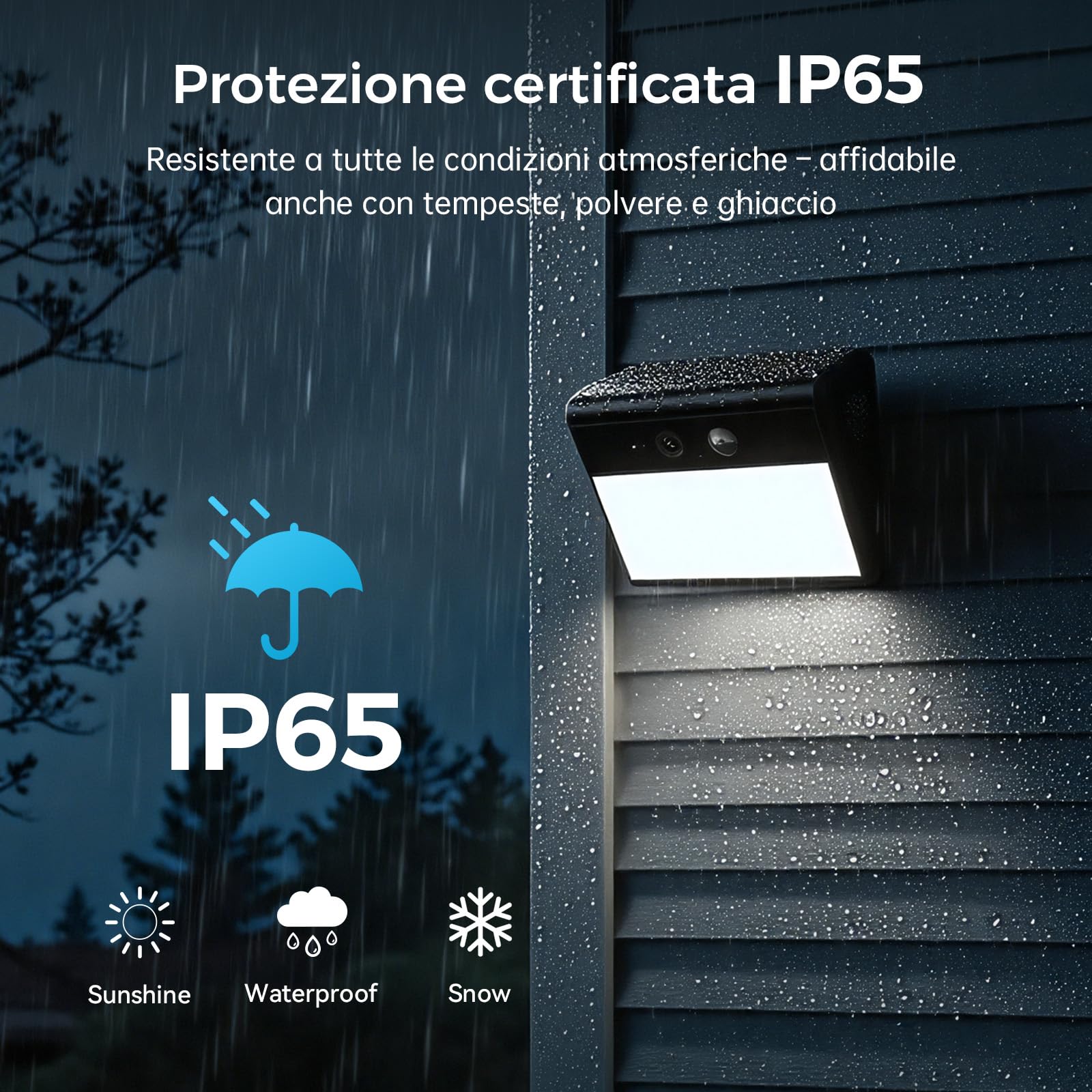 Woox Telecamera da Esterno Solare con Lampada a Parete, 2K Telecamera WiFi Esterno Senza Fili con Batteria, Rilevamento IA persone/animali/veicoli, Visione Notturna a Colori, IP65, Wi-Fi 2,4 GHz