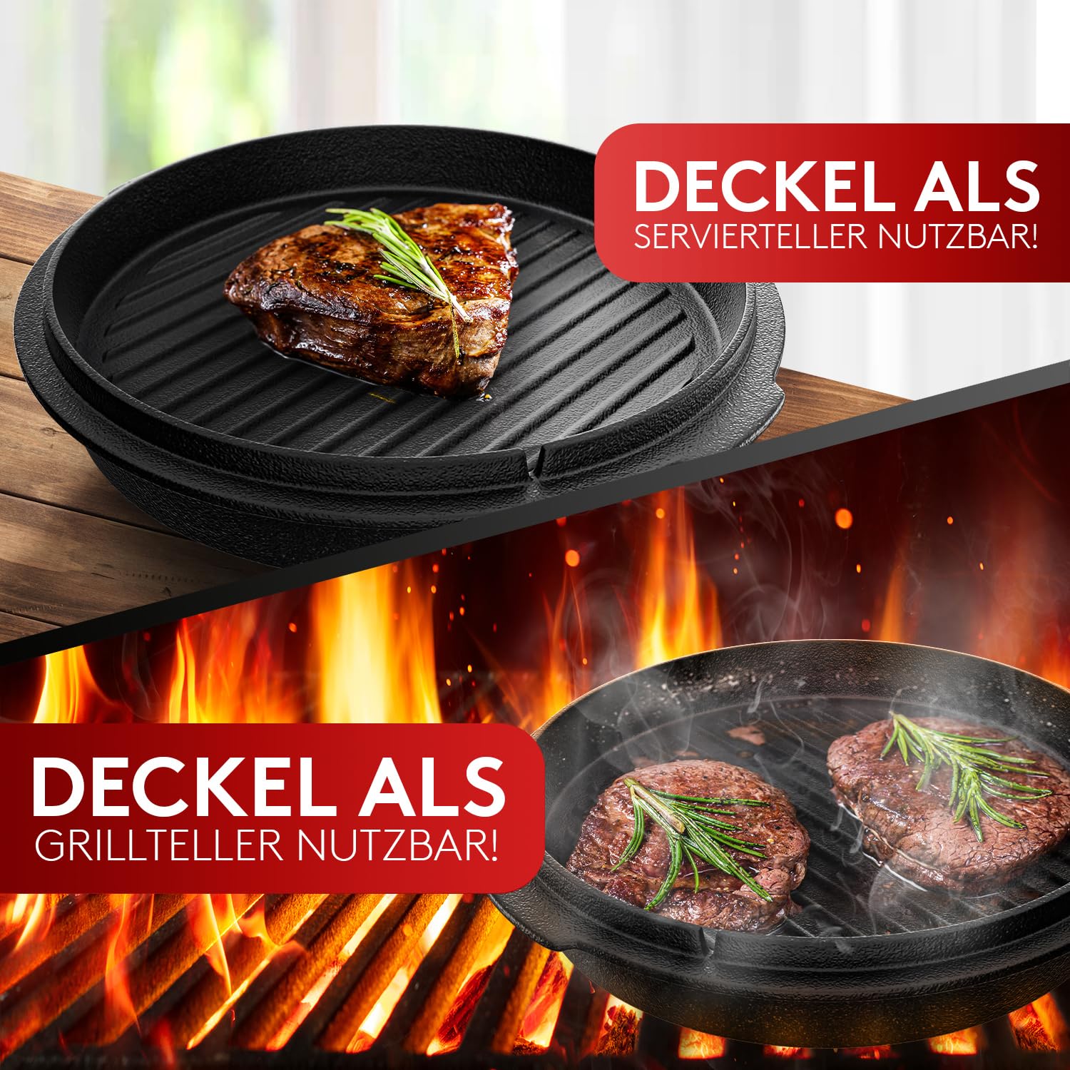 Horno holandés para barbacoa [el original] – 10,8 litros de horno holandés con soporte para ollas y tapa de 2,2 litros con doble función además se puede utilizar como sartén para barbacoa, incluye
