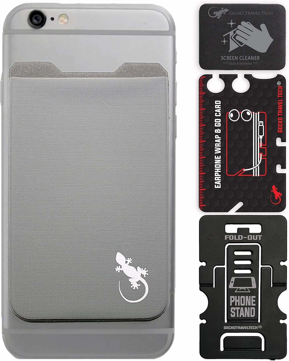Gray Phone Wallet Adhesive Card Holder Gray Stretchy