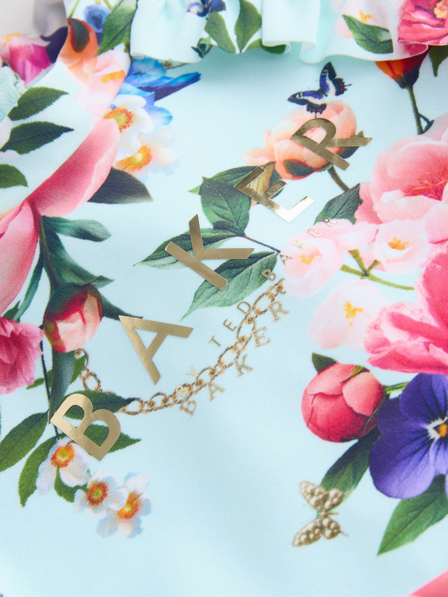 Młodsze dziewczynki Strój kąpielowy z długim rękawem i falbanką przy baskince Baker By Ted Baker