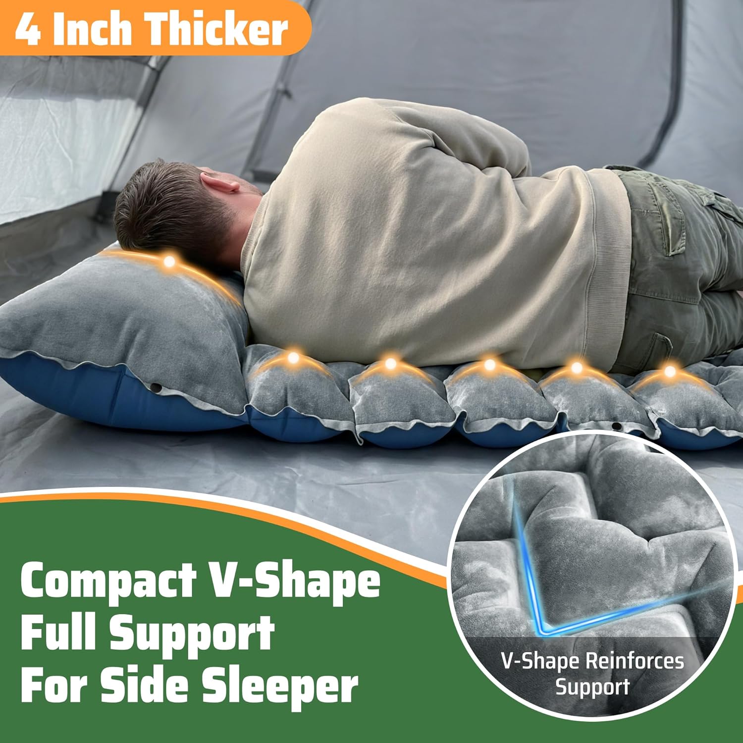 4" Thick Double-Sided Inflatable Sleeping Pad | Warm Crystal Velvet Top for Cold Weather, Waterproof Nylon Bottom | All-Season Camping Mattress for Backpacking, Hiking, Tent & Car Travel