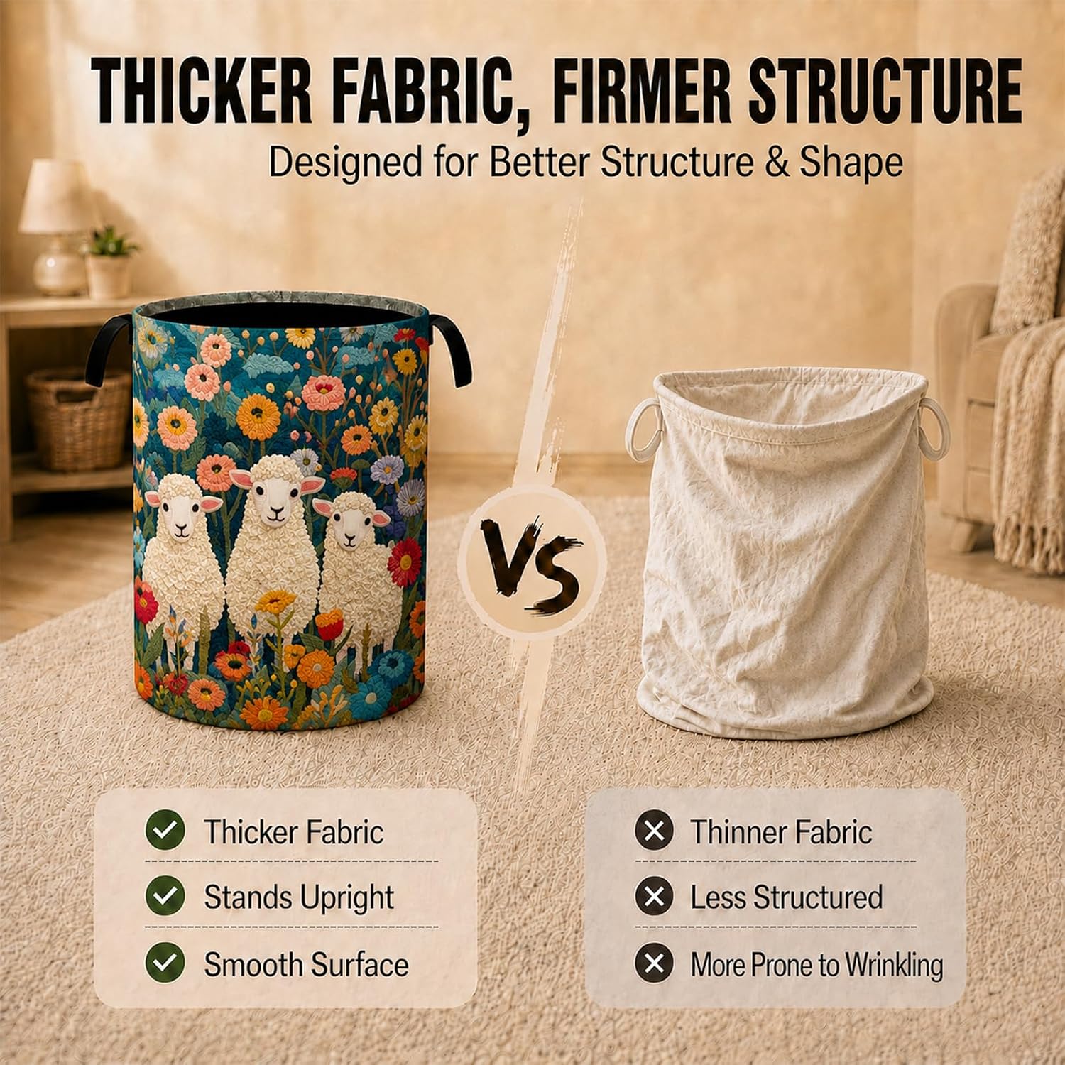 Cute Sheep Floral Laundry Basket Laundry Hamper Foldable Oxford Cloth Colorful Tote Bag Clothes Toy Storage Bucket 16"x20" For Bathroom/Laundry Storage/Bedroom image 4