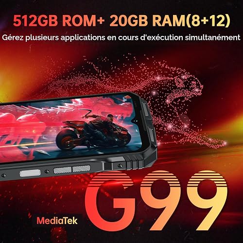 DOOGEE S118 Telephone Portable Incassable 2024, 20Go + 512Go Smartphone Incassable Helio G99 Android 14, 10800mAh/33W, 120GHz 6.58" FHD+, 50MP+12MP Version Nuit Antichoc, IP68/ IP69K/ 4G Dual SIM/NFC - 2