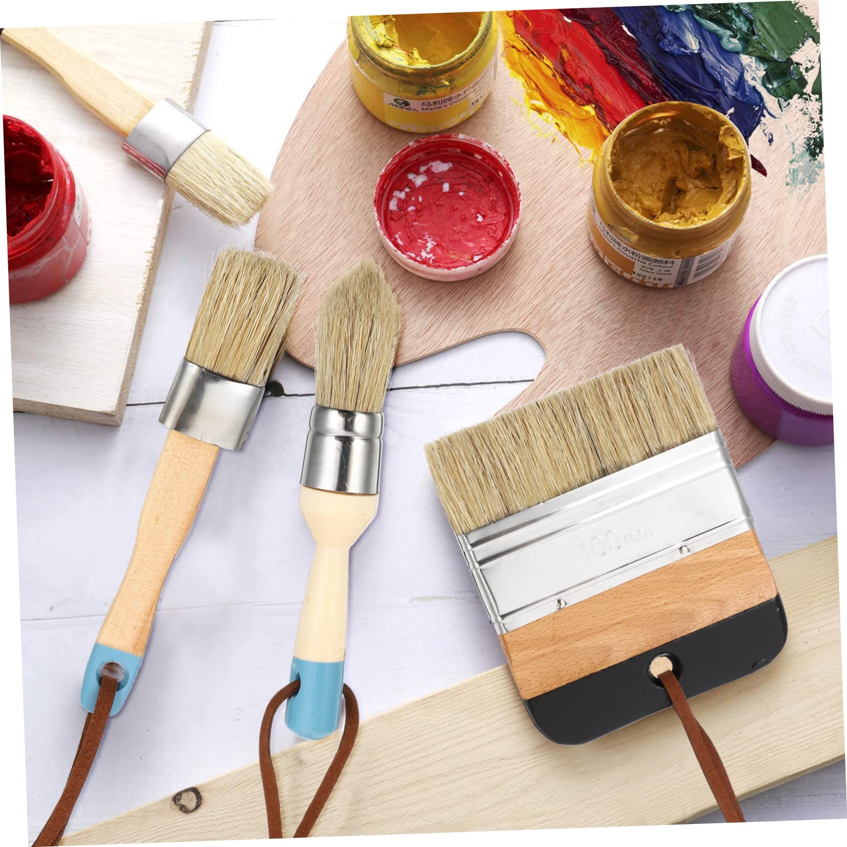 MAGICLULU 4piezas Pinceles De Cerdas Naturales para Pintar y Encerar Muebles Mango De Madera Cómodo Herramienta Versátil para Pintura Acrílica Madera y Decoración del Hogar