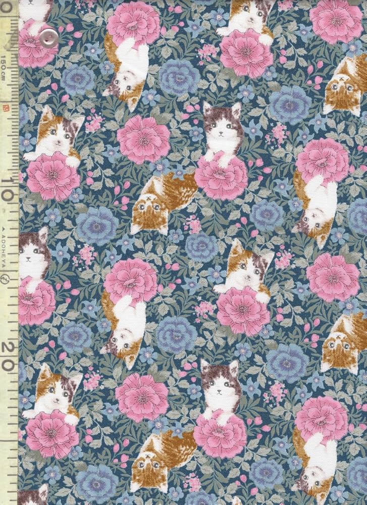 ねこ様 Amazon | 【FUWARI・染布 シリーズ オックス プリント】猫がお花