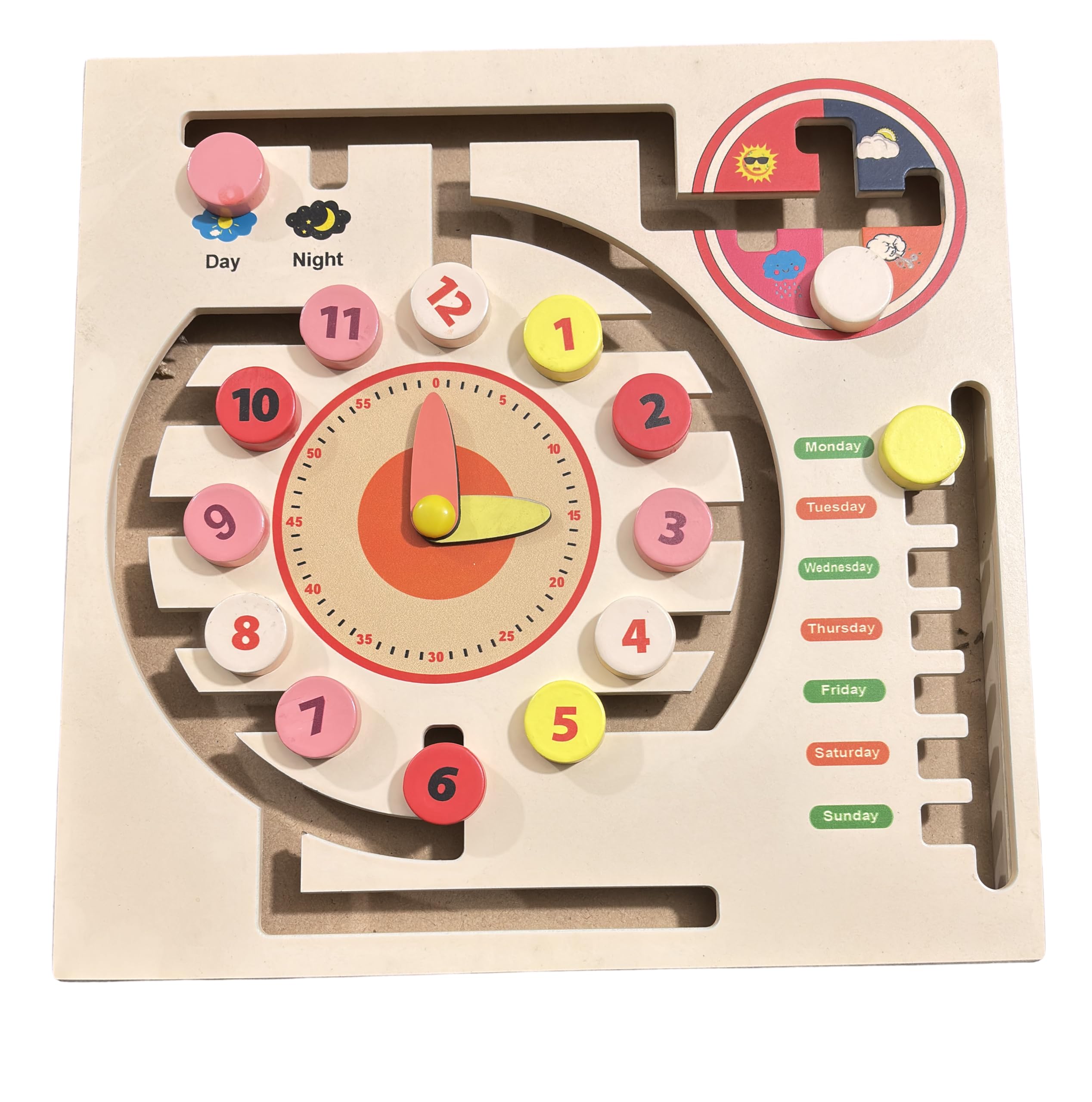 Kinder Creative Maze Game Weather Calendar Clock - Wooden Calendar Puzzle for Kids, Interactive Weather & Time Learning Toy, Ages 2+