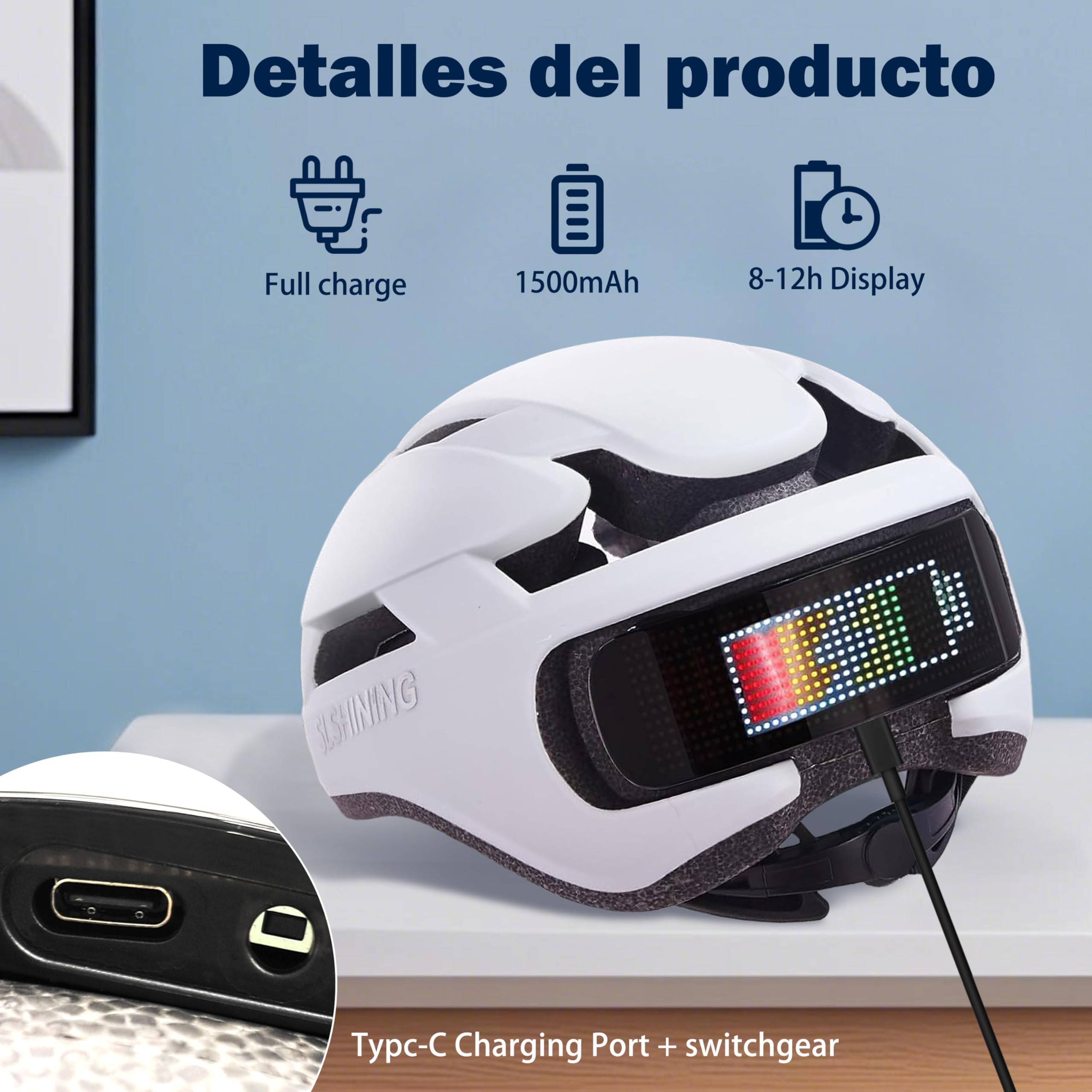 Fahrradhelm mit LED-Blinkern (Smart-App-Programmierung) – Erwachsene-, Jugend-, Stadt-, Pendler- und E-Bike-Helm (58-61 cm)