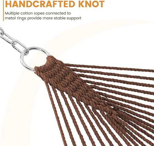 Miniatura 4 de Lazy Daze Hammocks Hamaca de cuerda doble, hamaca tradicional de cuerda de algodón tejida a mano para 2 personas con barra separadora, cadenas,