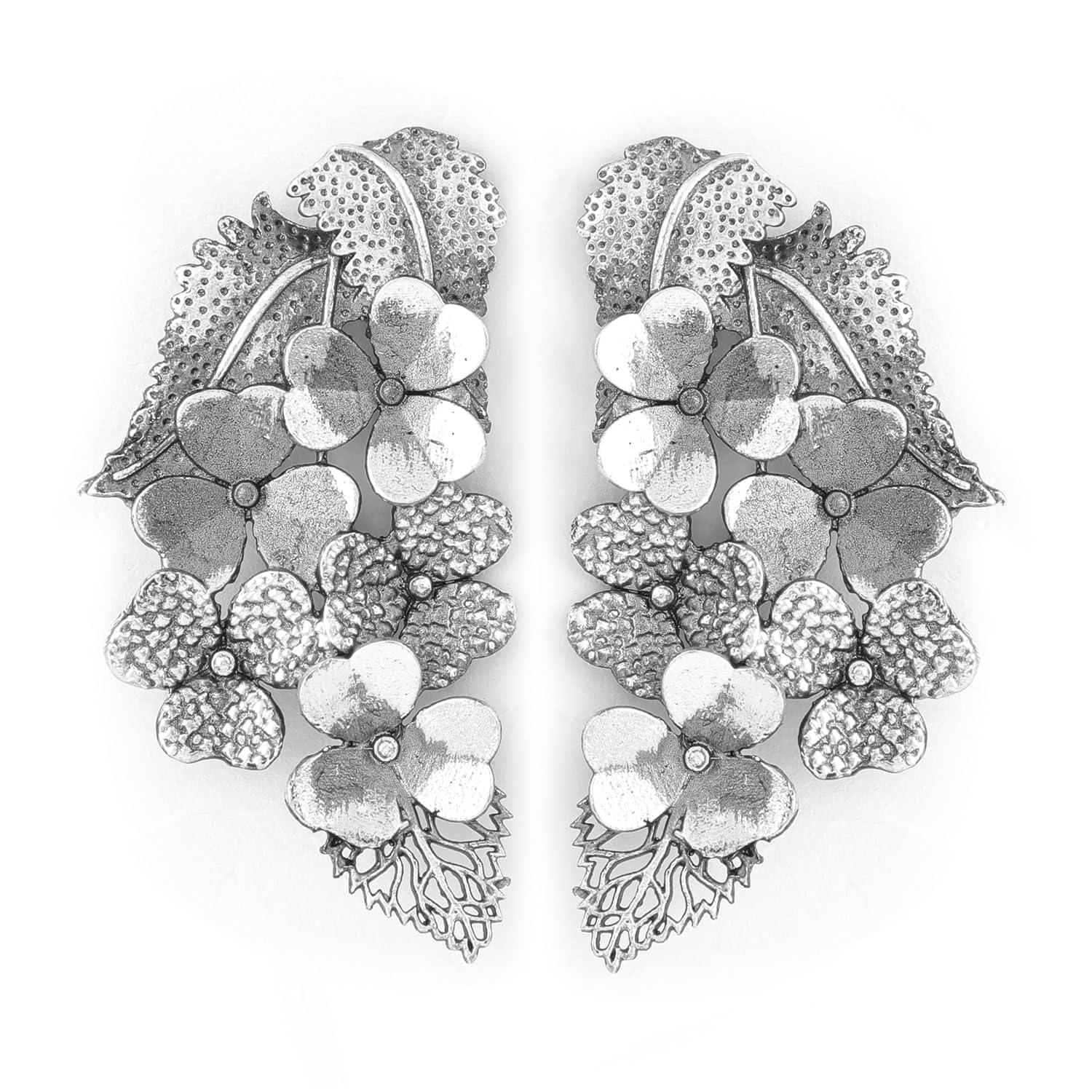 RubansWomen's Silver-Plated Handcrafted Oxidised Filigree Floral Drop Earrings