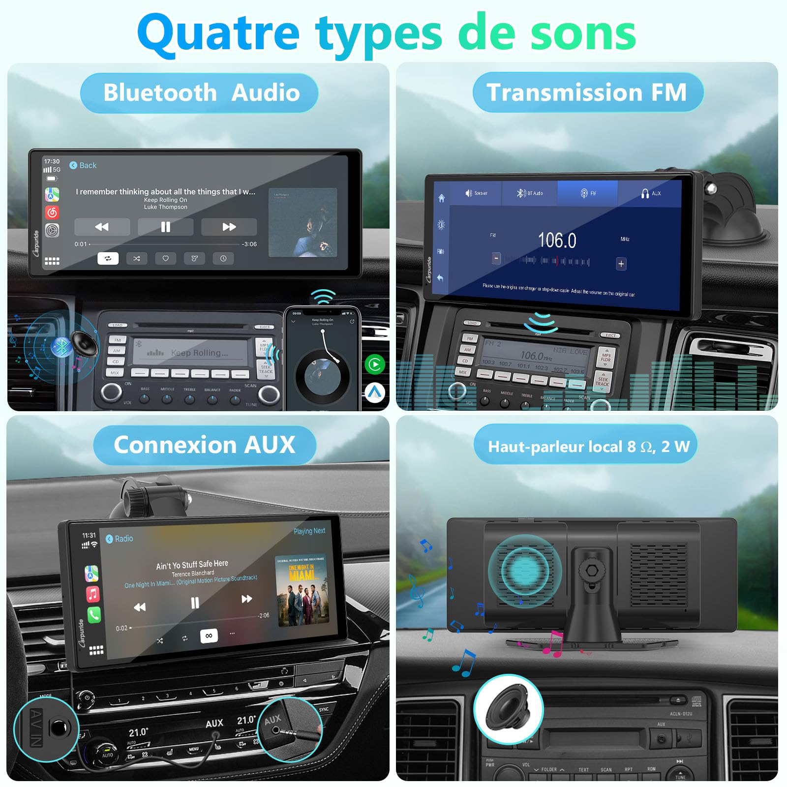 Carplay Écran Portable, Carpuride V92R sans Fil Carplay et Android Auto, écran Tactile HD 10,26 Pouces 1080p avec véritable caméra de recul 720p/BT 5.0/Support de Liaison Miroir pour Camion