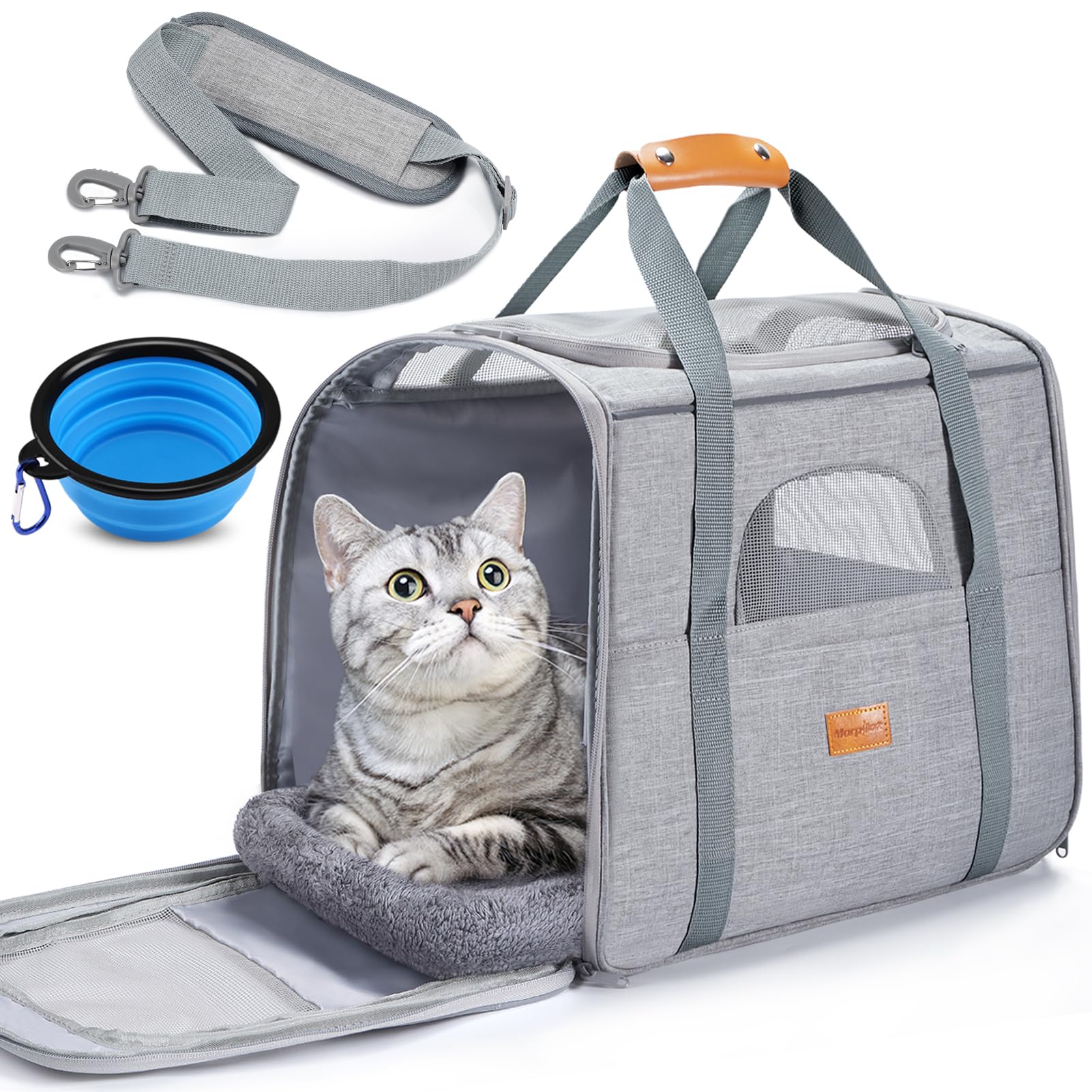 Morpilot Pet Travel Carrier Bag, Soft-Sided Dog Carrier Cat Carrier Pet Carrier, for Large Cats and Medium Puppies up to 25lbs, w/Locking Safety