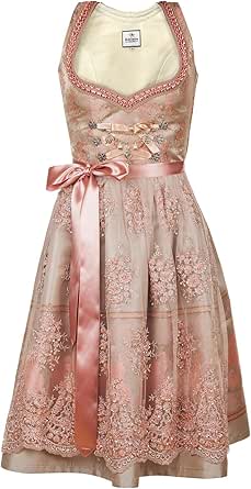 Robe Dirndl Edelnice Rosalie - Brocart Doré Rose - Tablier Dentelle - Taille 36 - Style Bavarois