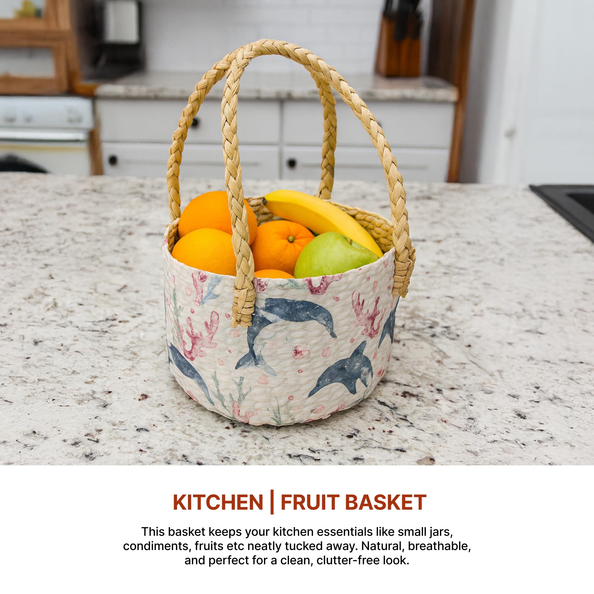 Habere India-All The Cultures Fabricating India Round Basket | Round Gift Hamper | Gift Hamper Baskets | Clothes Organizer | Baby Basket (Design 16 - Dia:21 x H:17 cm) 1